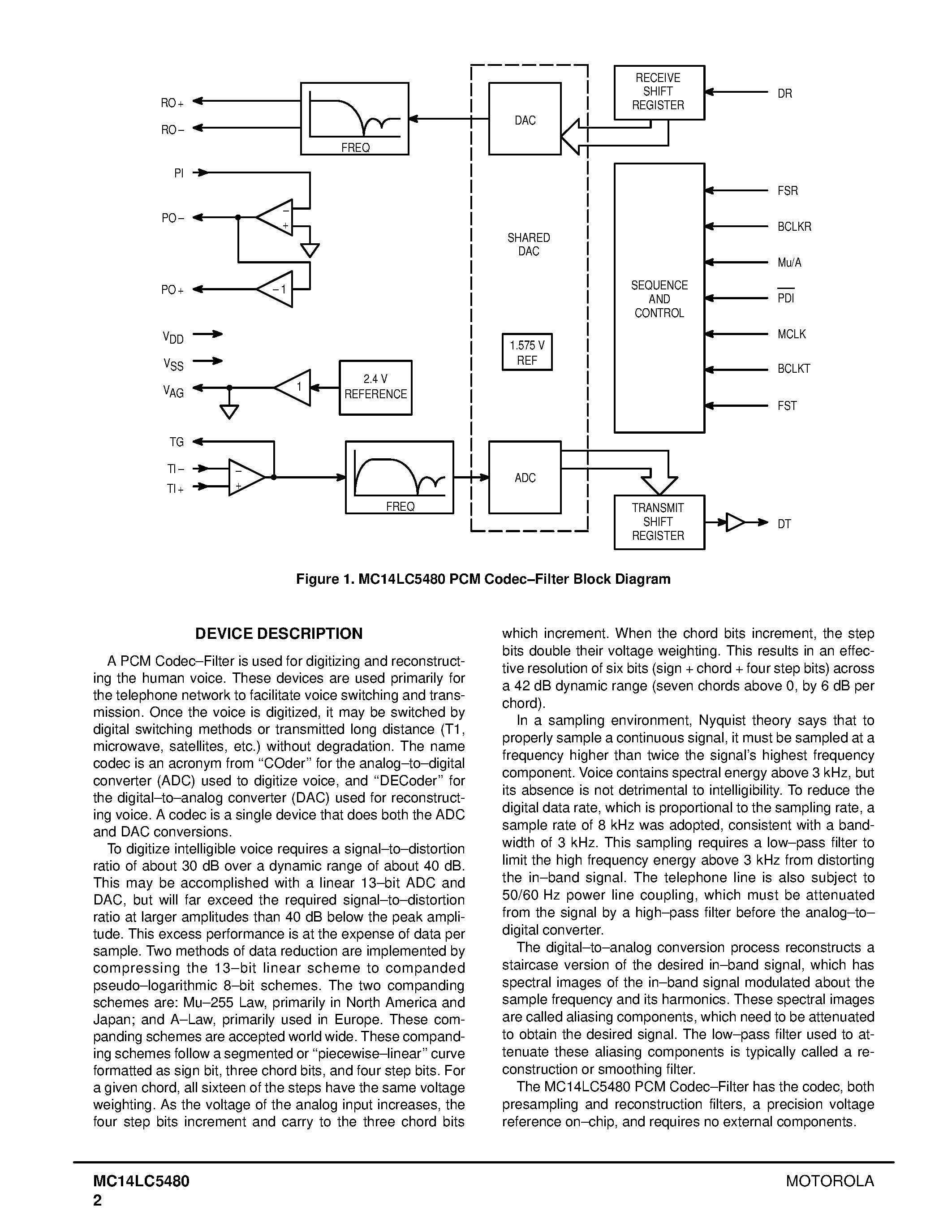 Даташит MC14LC5480 - 5 V PCM Codec-Filter страница 2