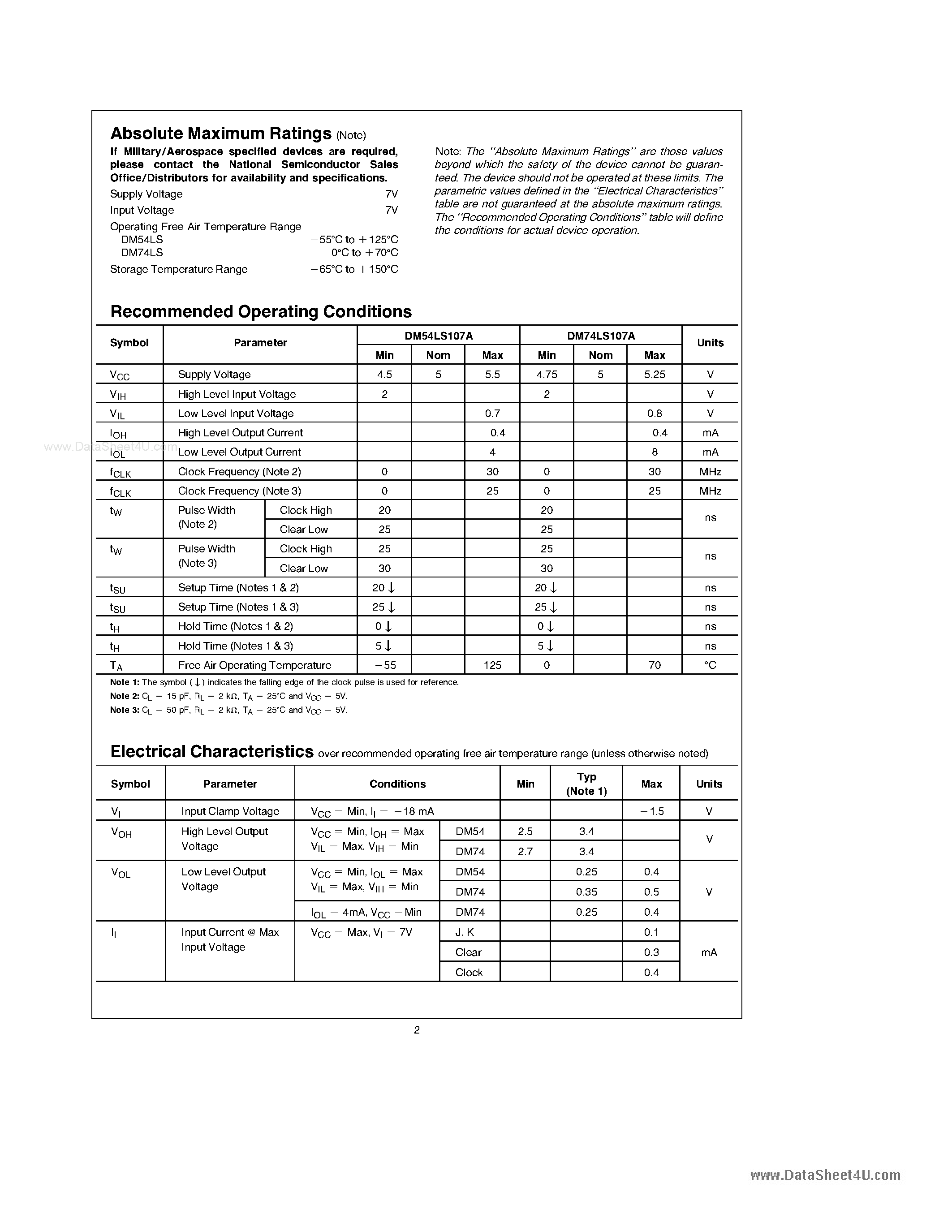 Даташит 74LS107 - Search -----> HD74LS107 / SN74LS107 / DM74LS107 страница 2