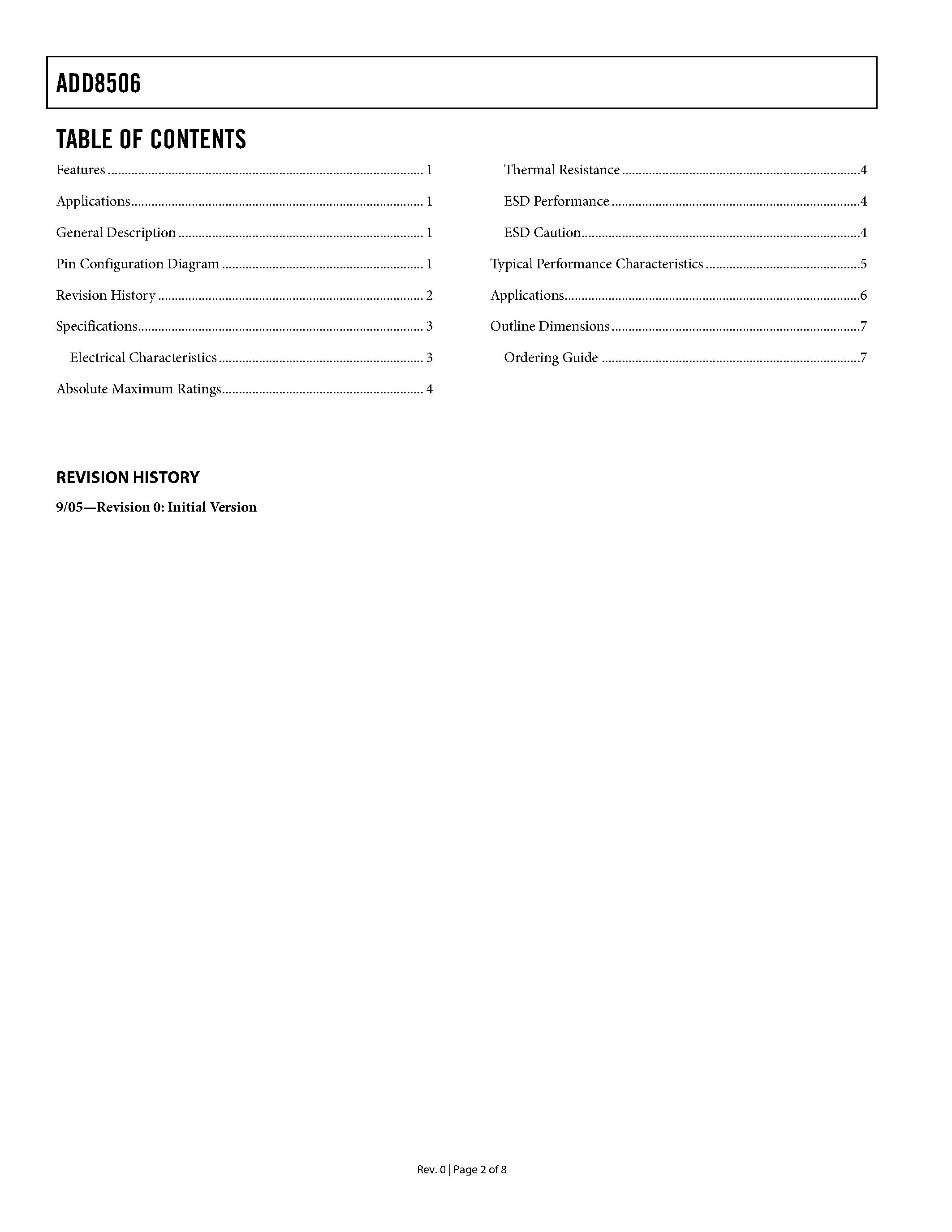 Даташит ADD8506 - 6-Channel Muxed Input / LCD Gamma Reference Buffer страница 2