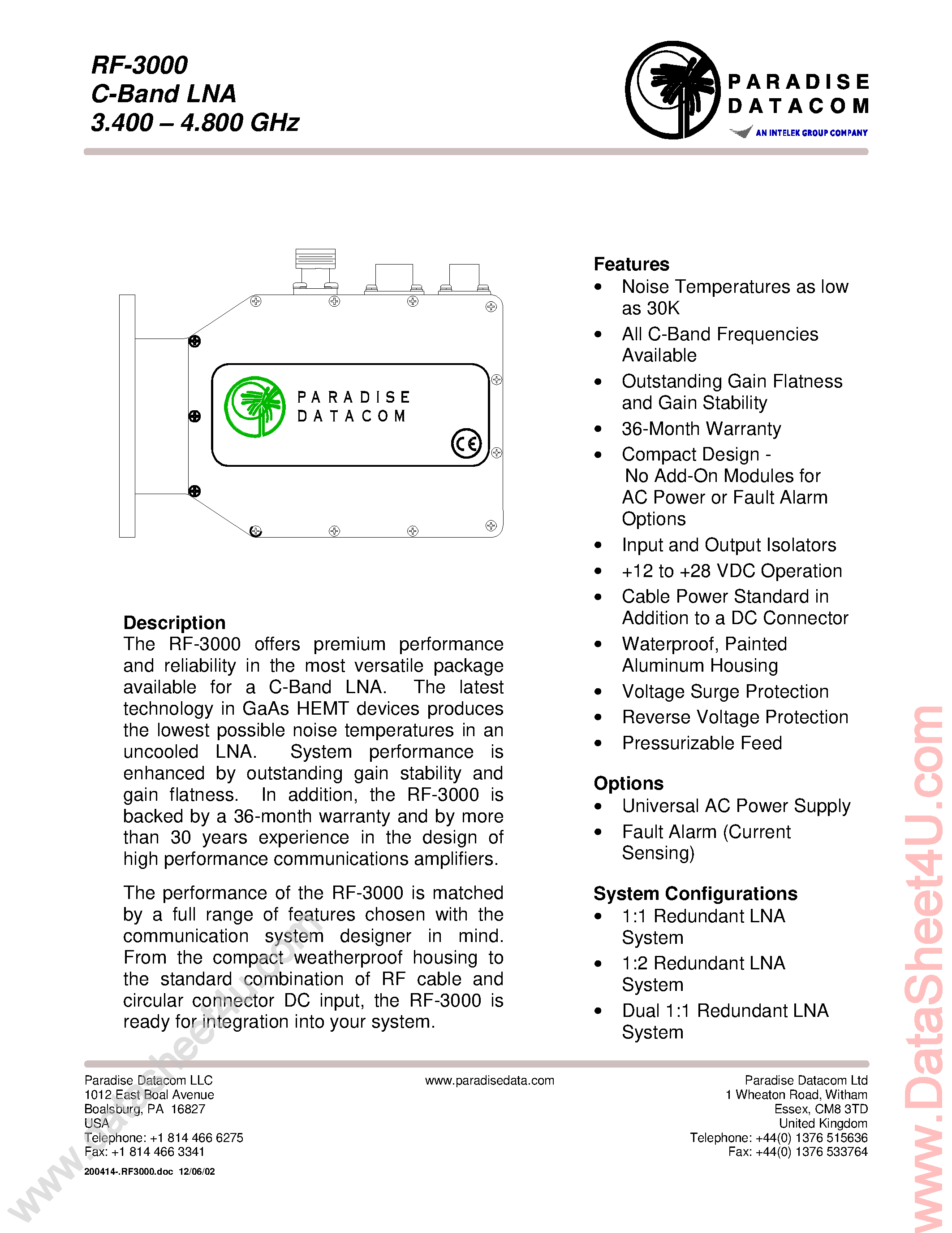 Даташит RF3000 - C-Band LNA страница 1