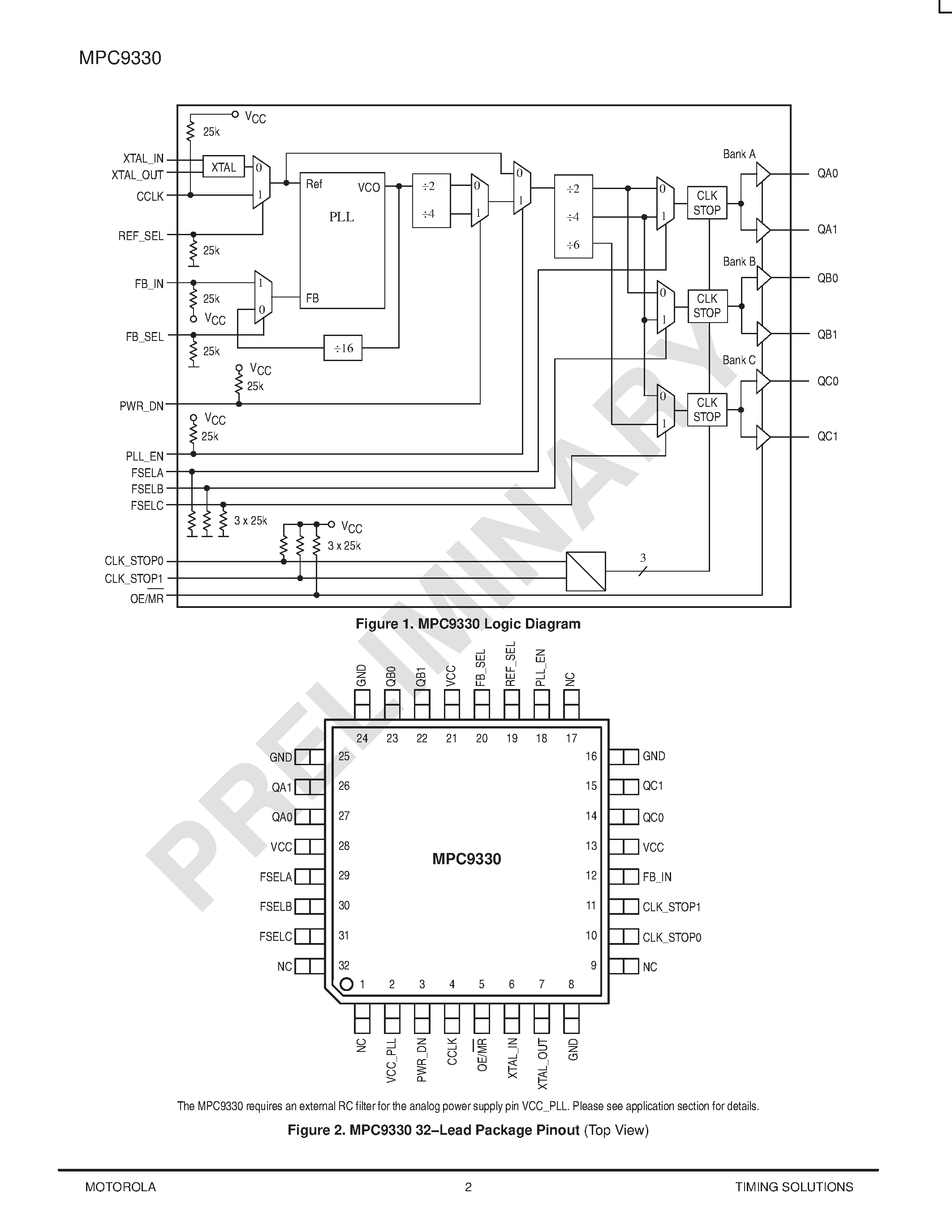 Datasheet MPC9330 - 3.3V / 2.5V 1:6 LVCMOS PLL CLOCK GENERATOR page 2