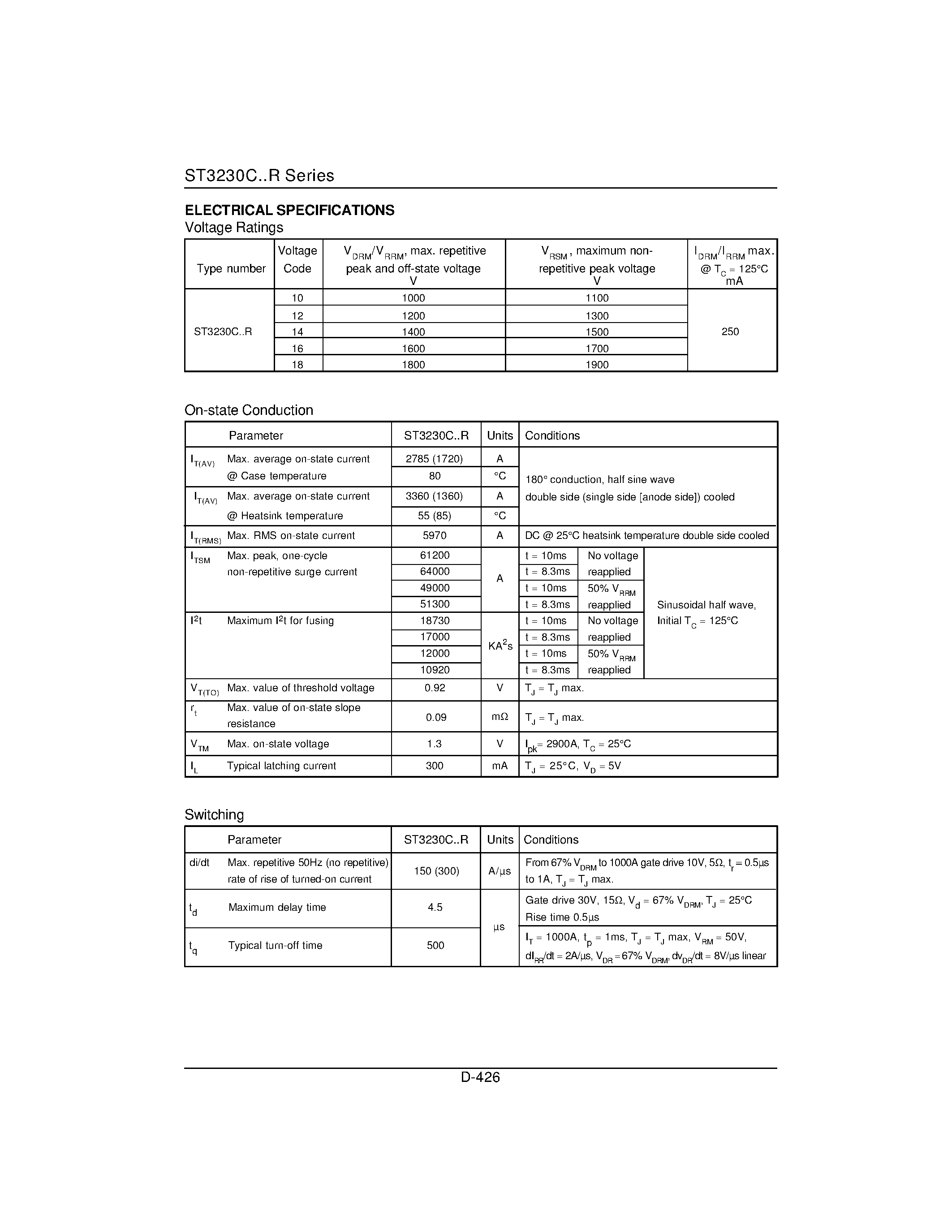 Datasheet ST3230C page 2 Datasheet ST3230C - PHASE CONTROL THYRISTORS Hockey Puk Version page 2