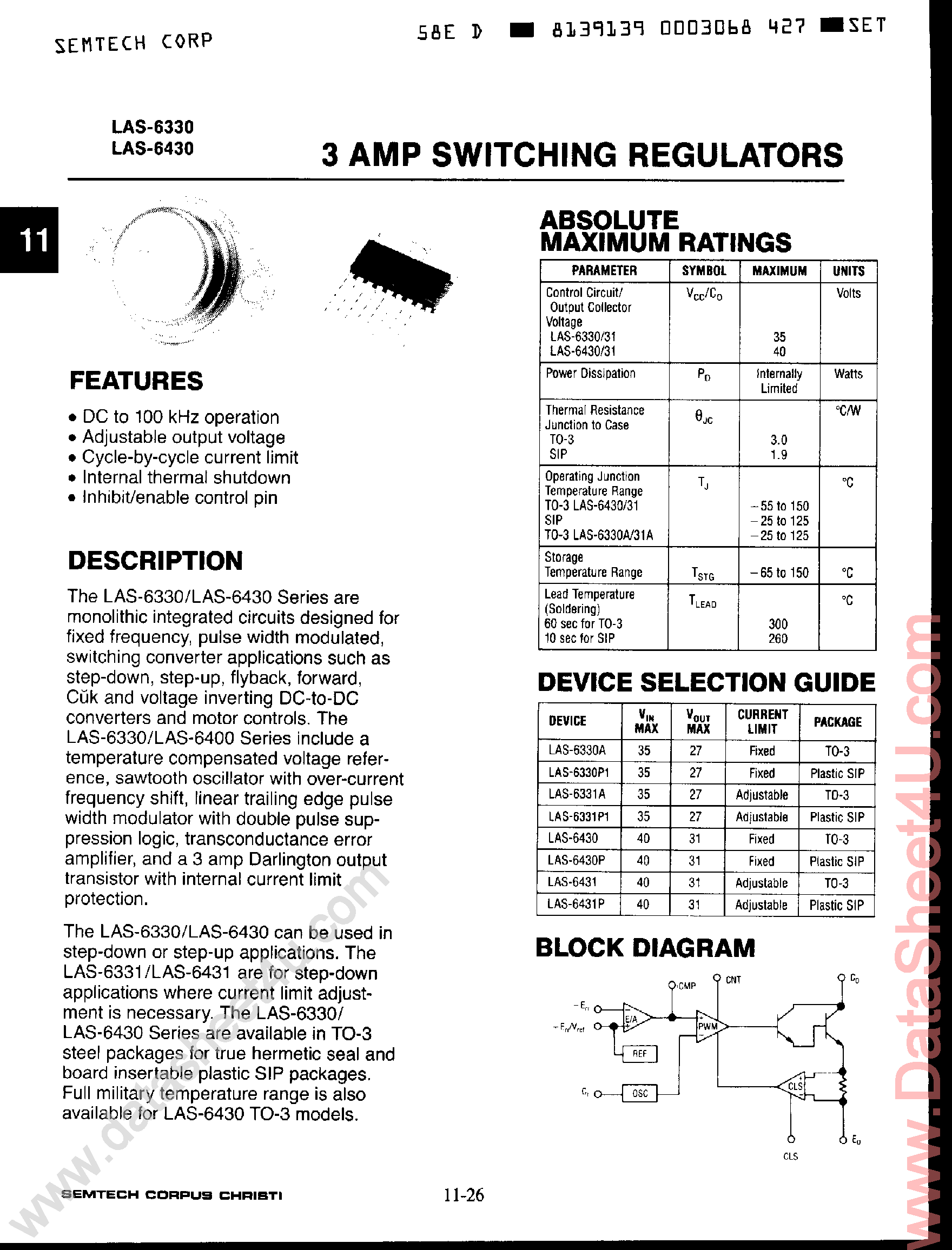 Datasheet LAS-6330 - (LAS6330(31) / LAS6430(31)) 3 Amp Switching Regulators page 1