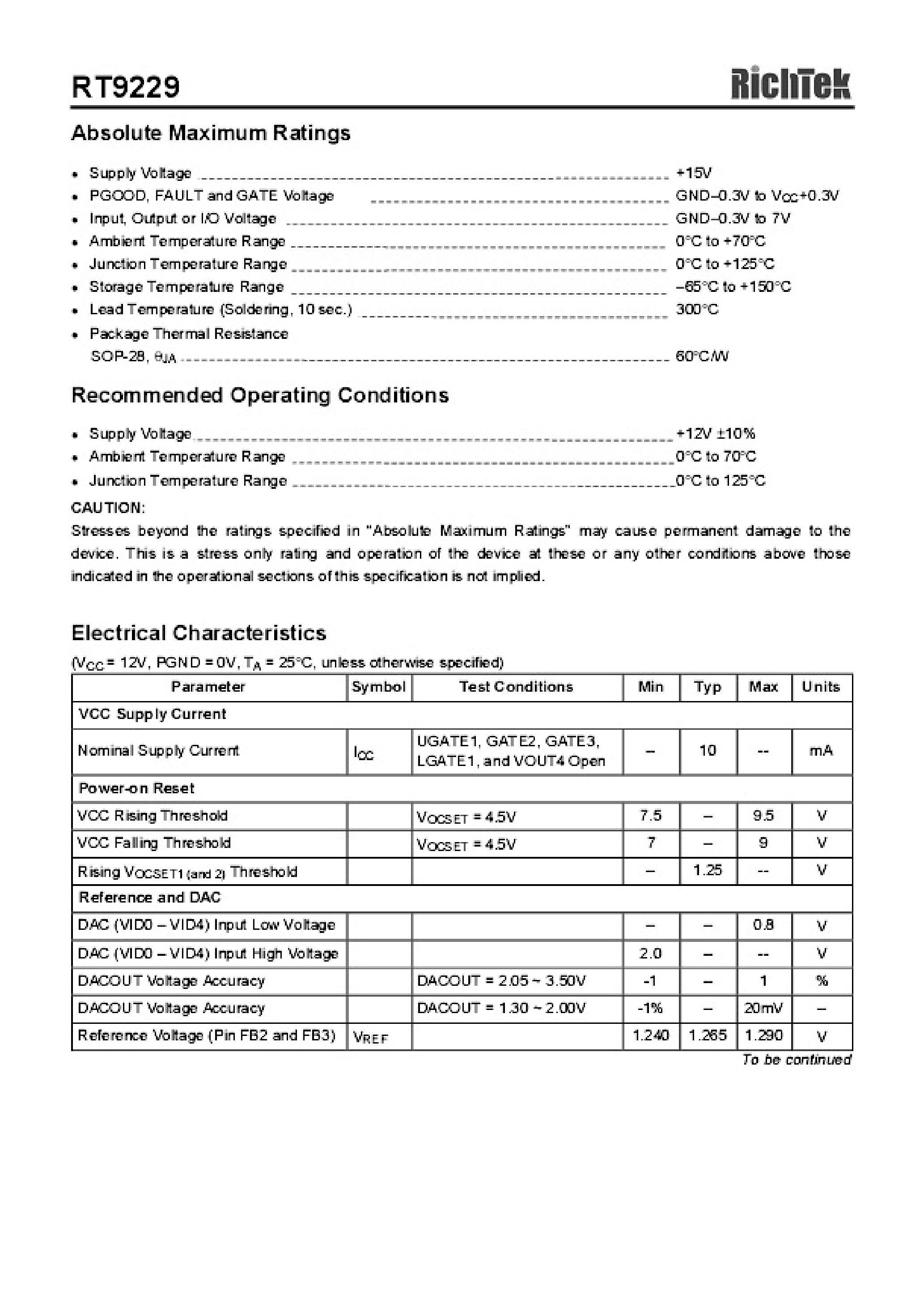 Даташит RT9229 - Advanced Dual PWM and Dual Linear Power Controller страница 2