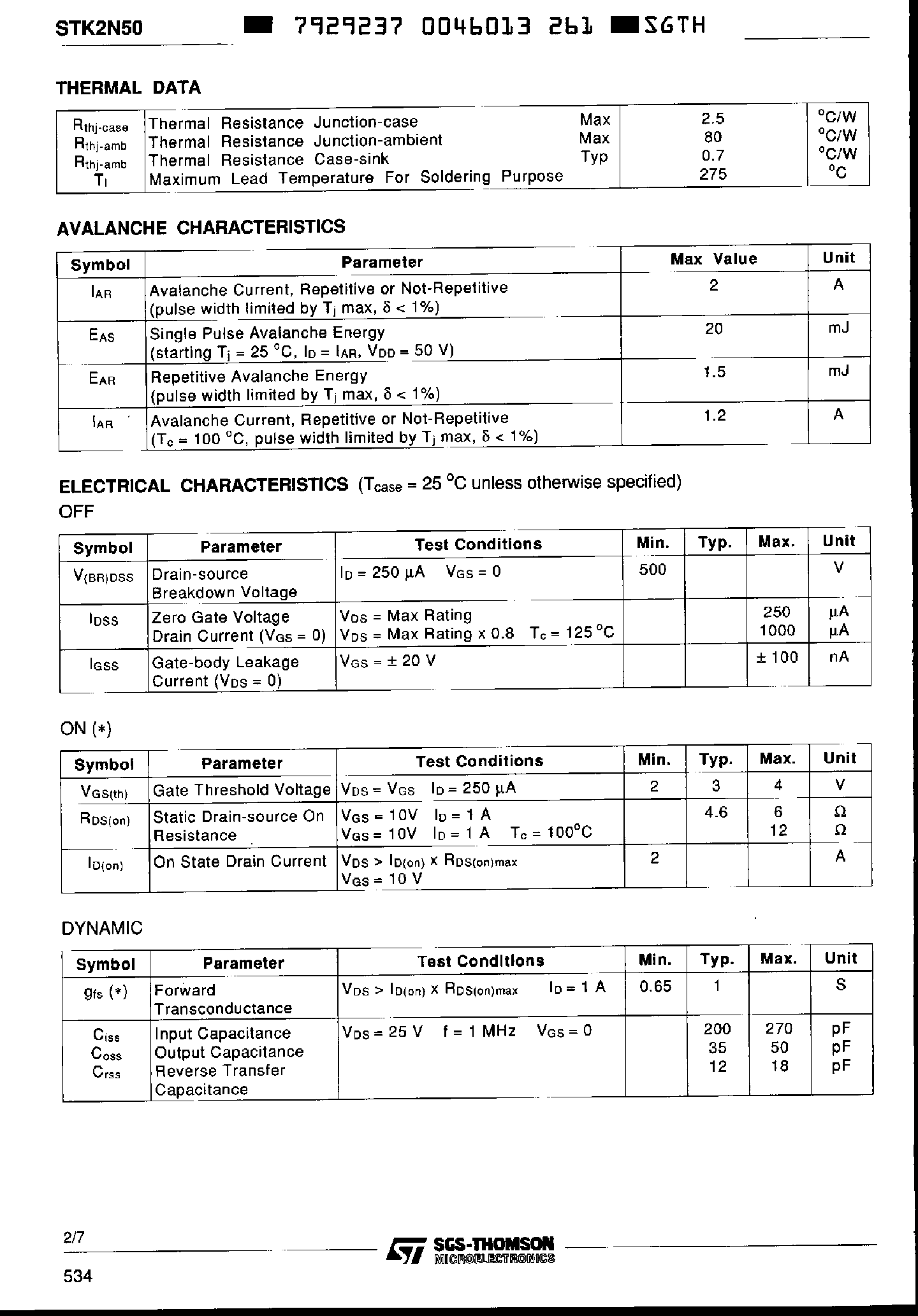 Даташит на микросхему STK2N50 страница 2 Даташит STK2N50 - N-Channel Enhancement Mode Power MOS Transistor страница 2