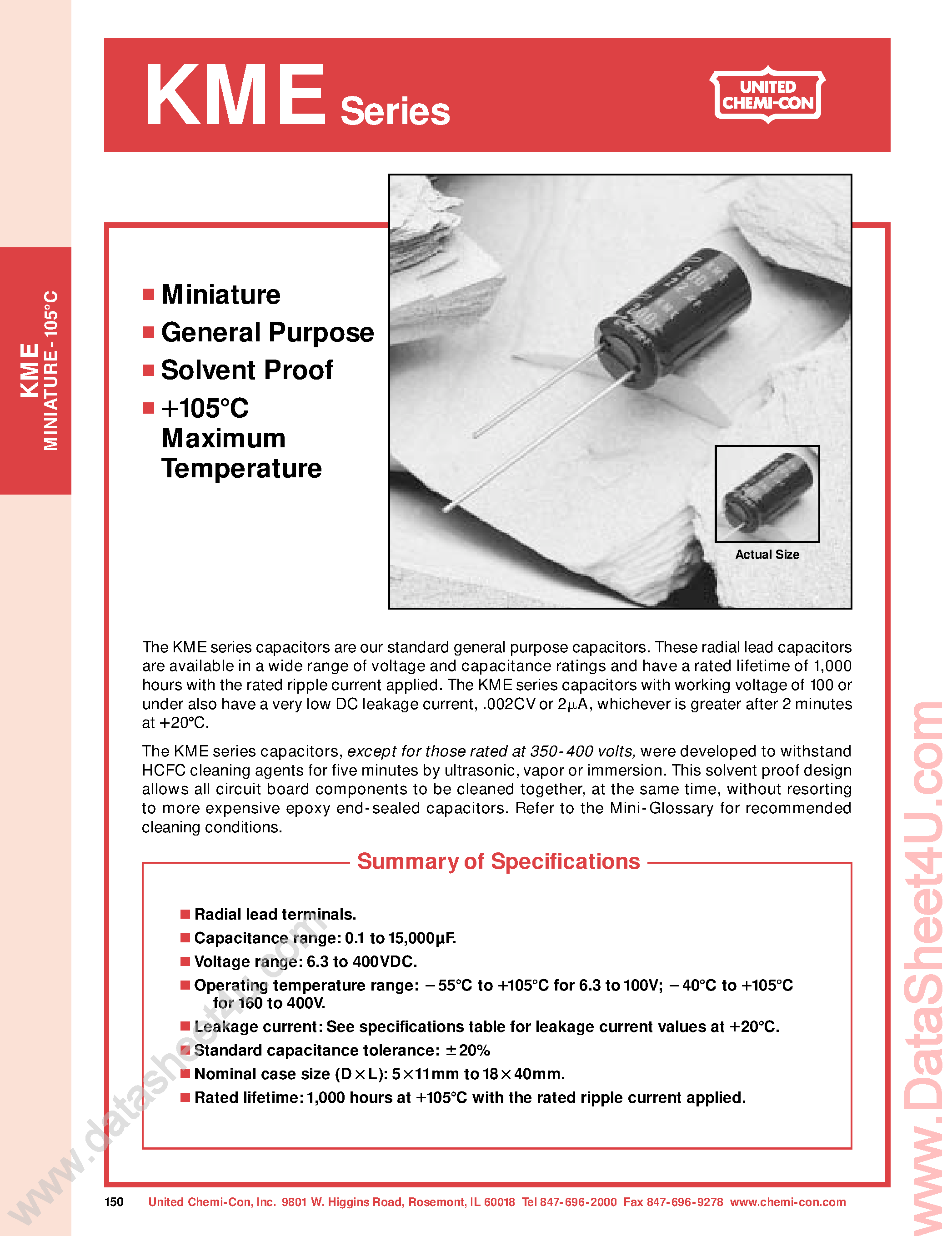 Datasheet KME100VBxxx - (KME Series) Capacitors page 1