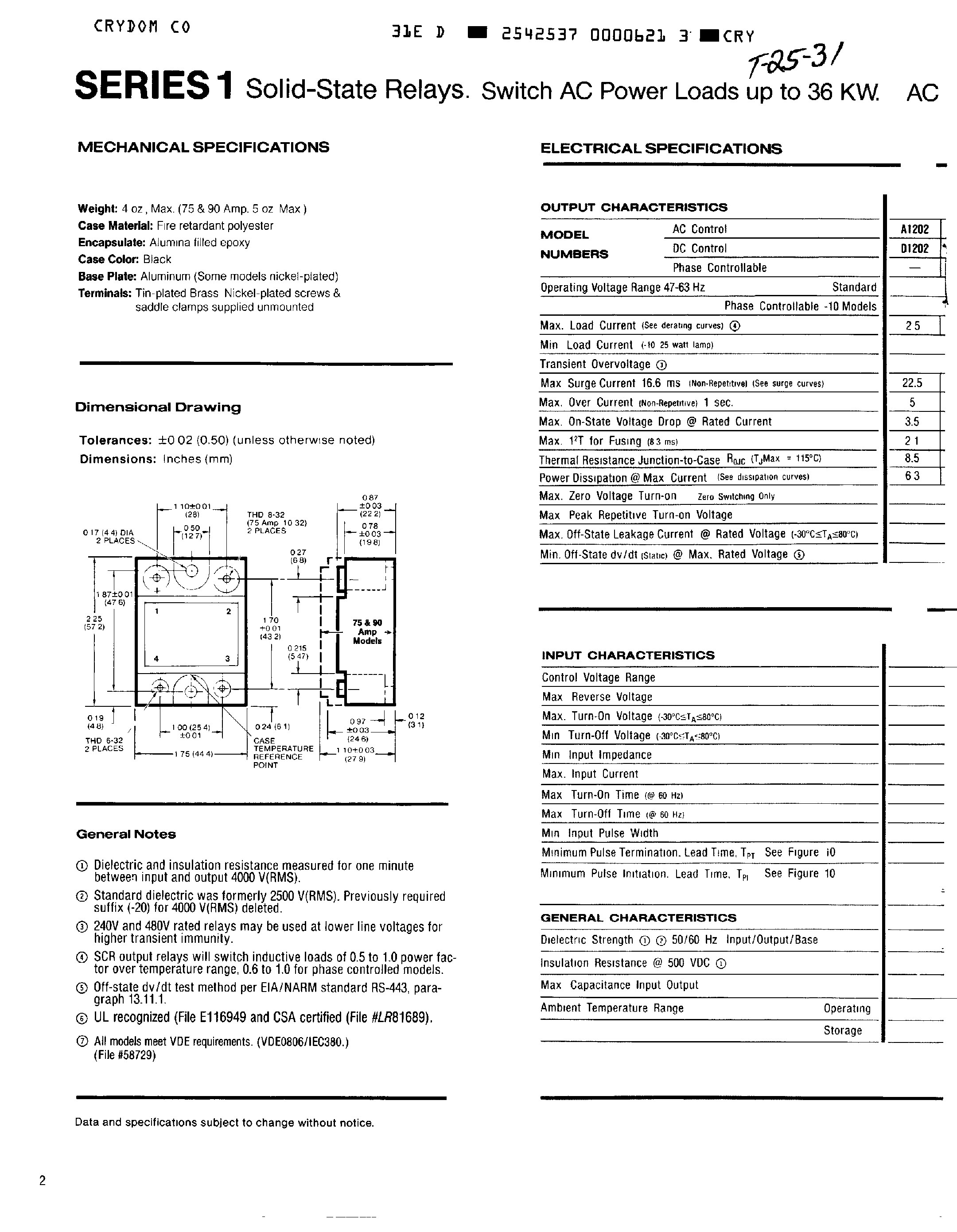 Datasheet D4808 page 2 Datasheet D4808 - (Series) SCR Output Solid-State Relays page 2
