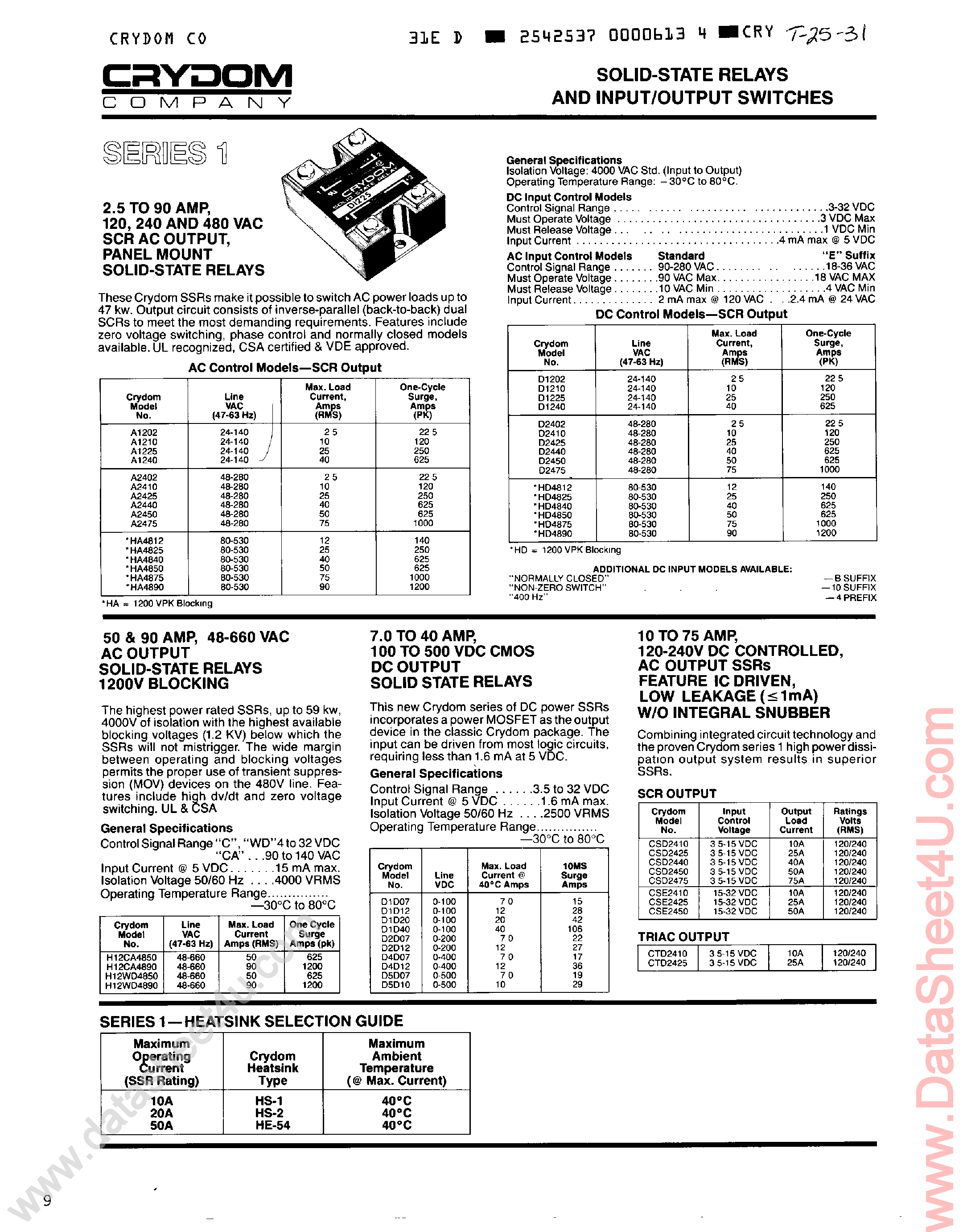 Даташит D4808 - (Series) SCR Output Switches & Solid-State Relays страница 1