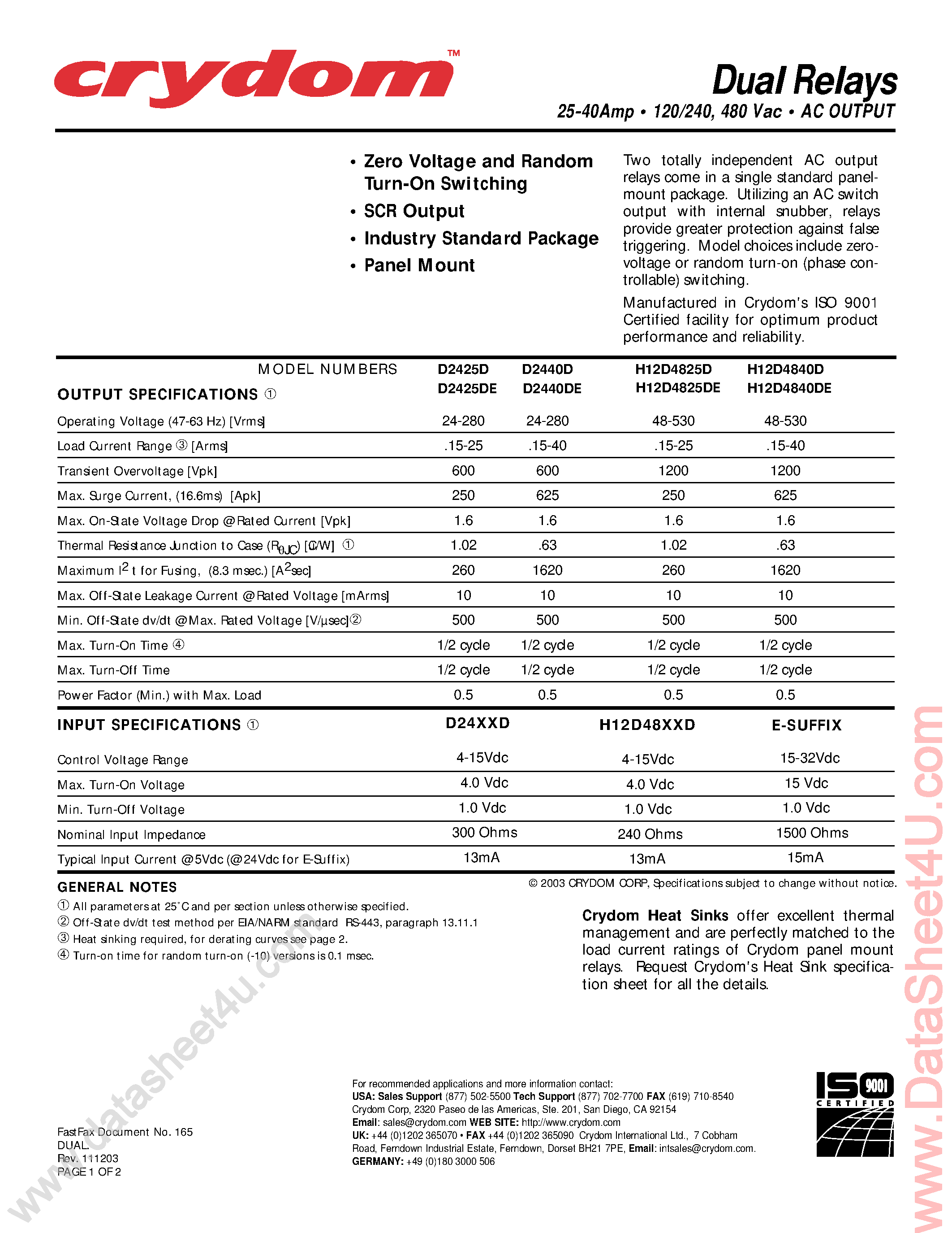 Datasheet H12D4825D - (H12D48xx) Dual Relays page 1