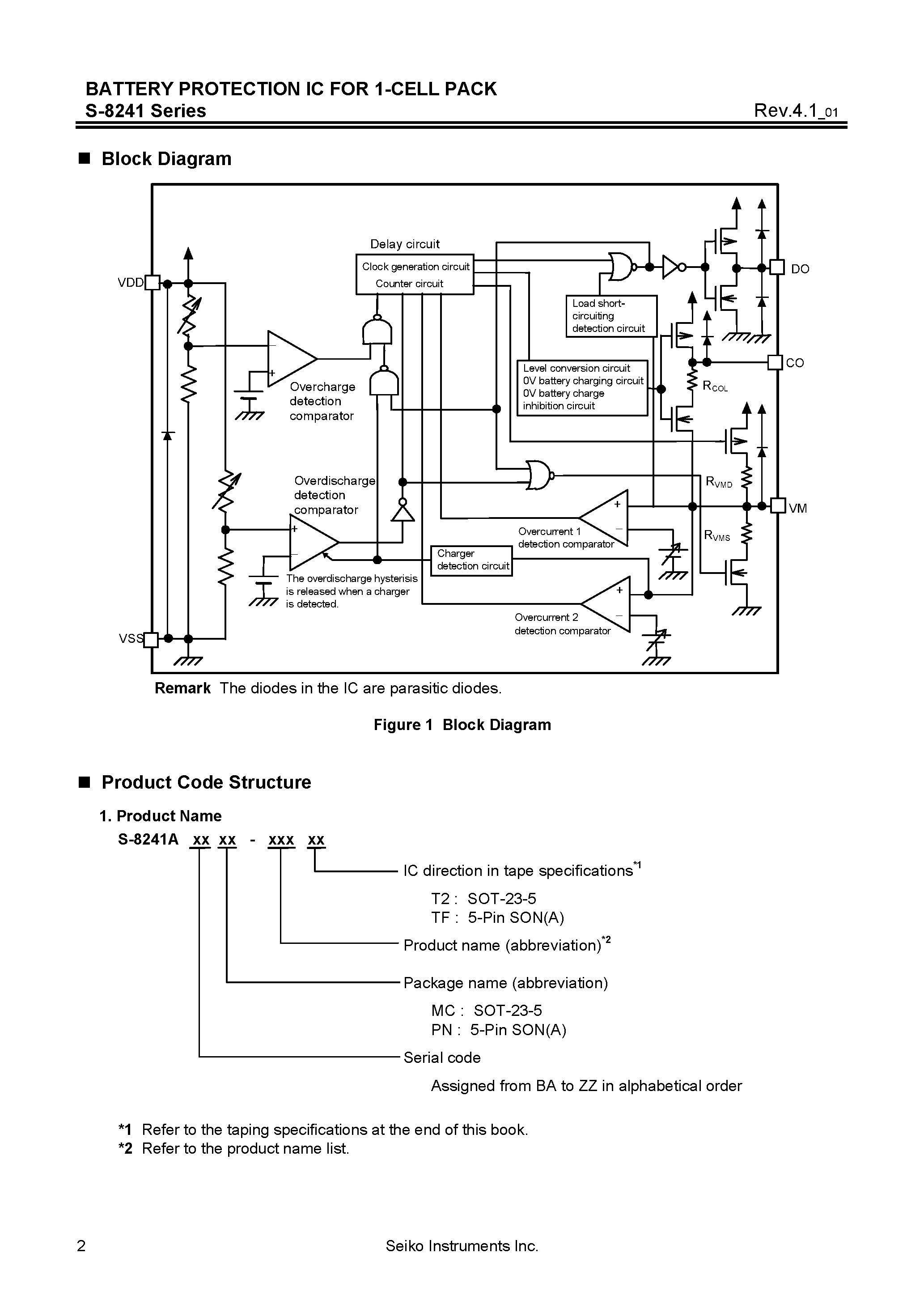 Datasheet S-8241 - Battery Protection IC for 1-Cell Pack page 2
