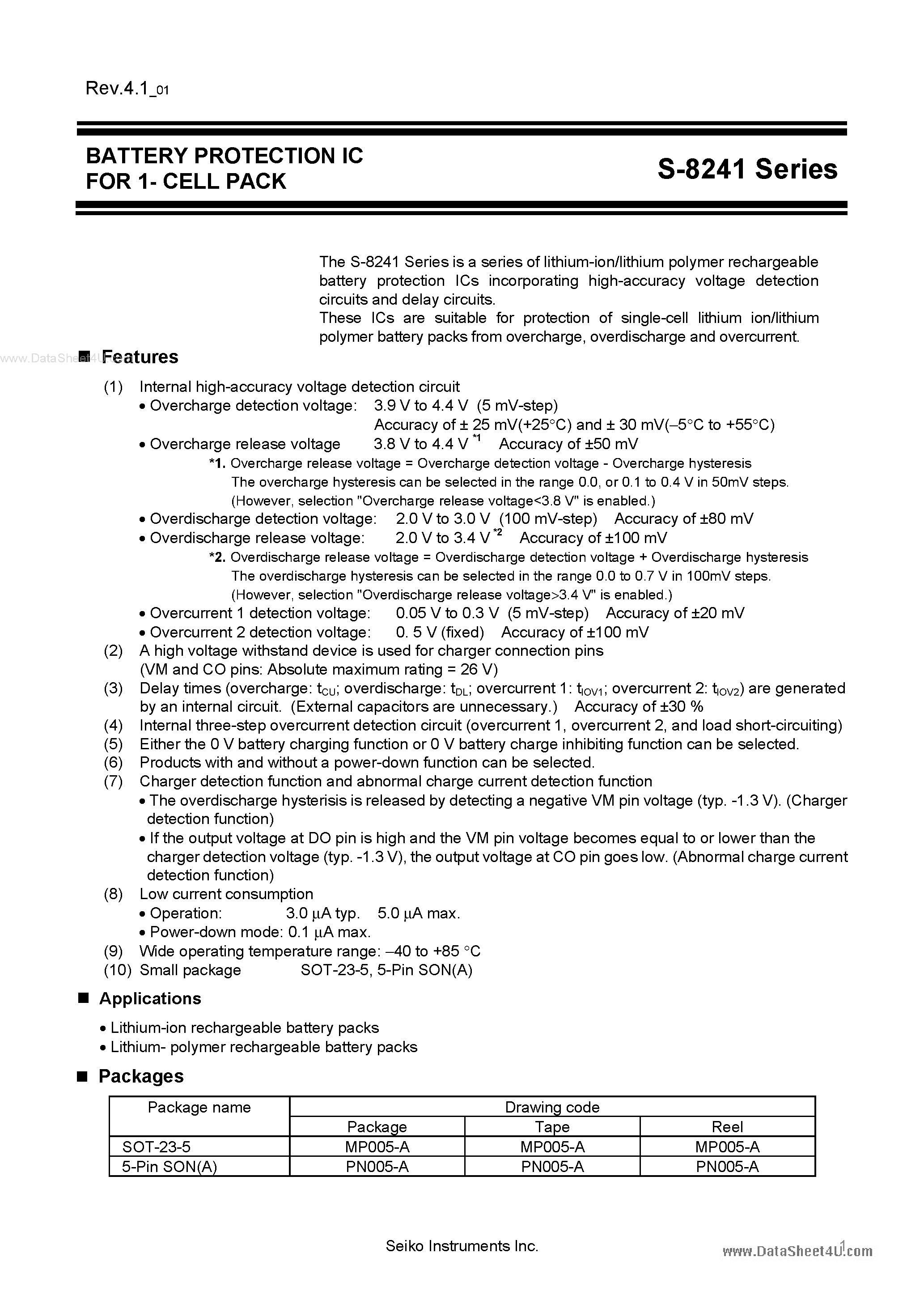 Datasheet S8241ABPMC - Search -----> S-8241 page 1