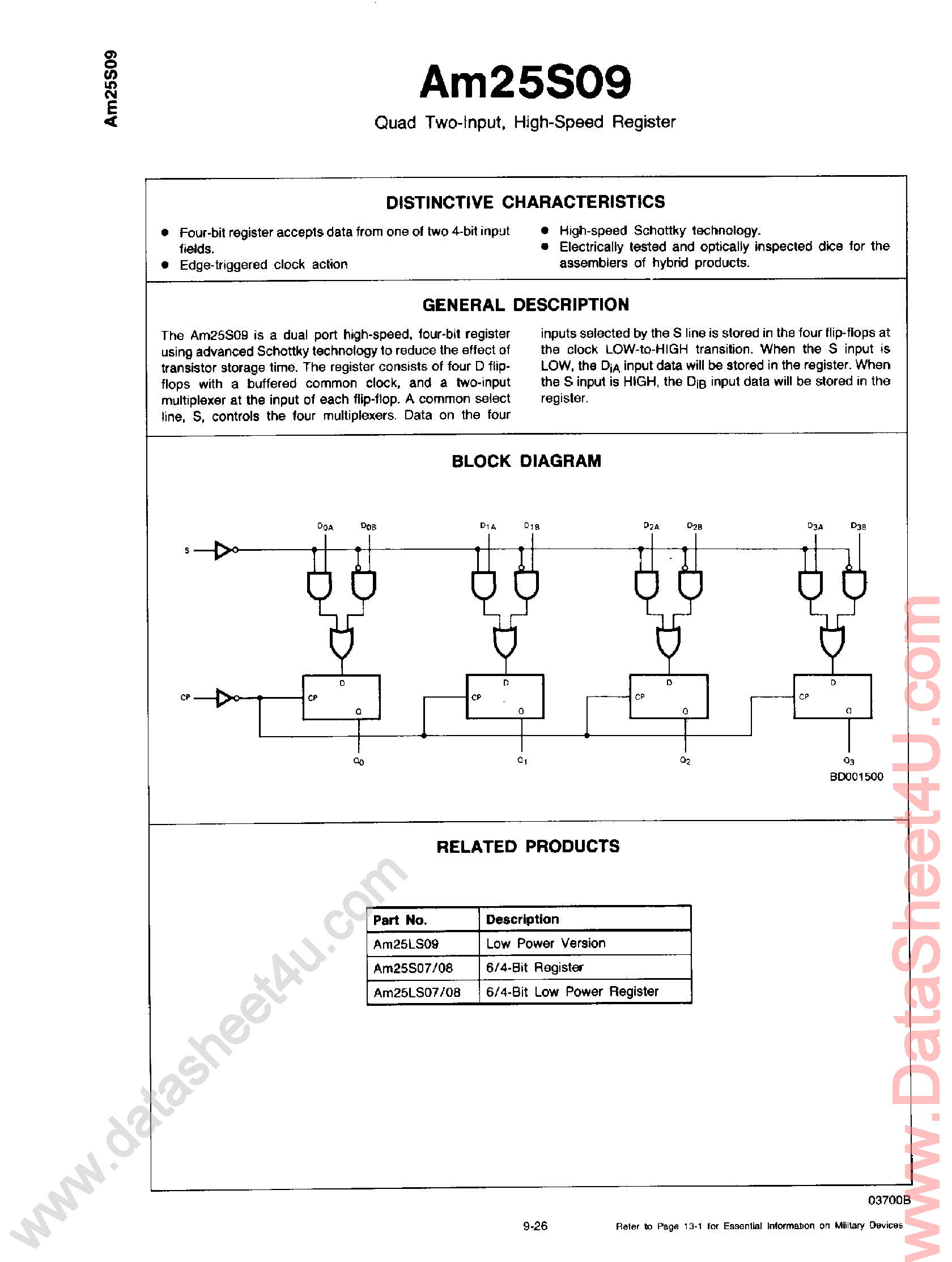 Datasheet AM25S09 - Quad 2-Input / High Speed Register page 1