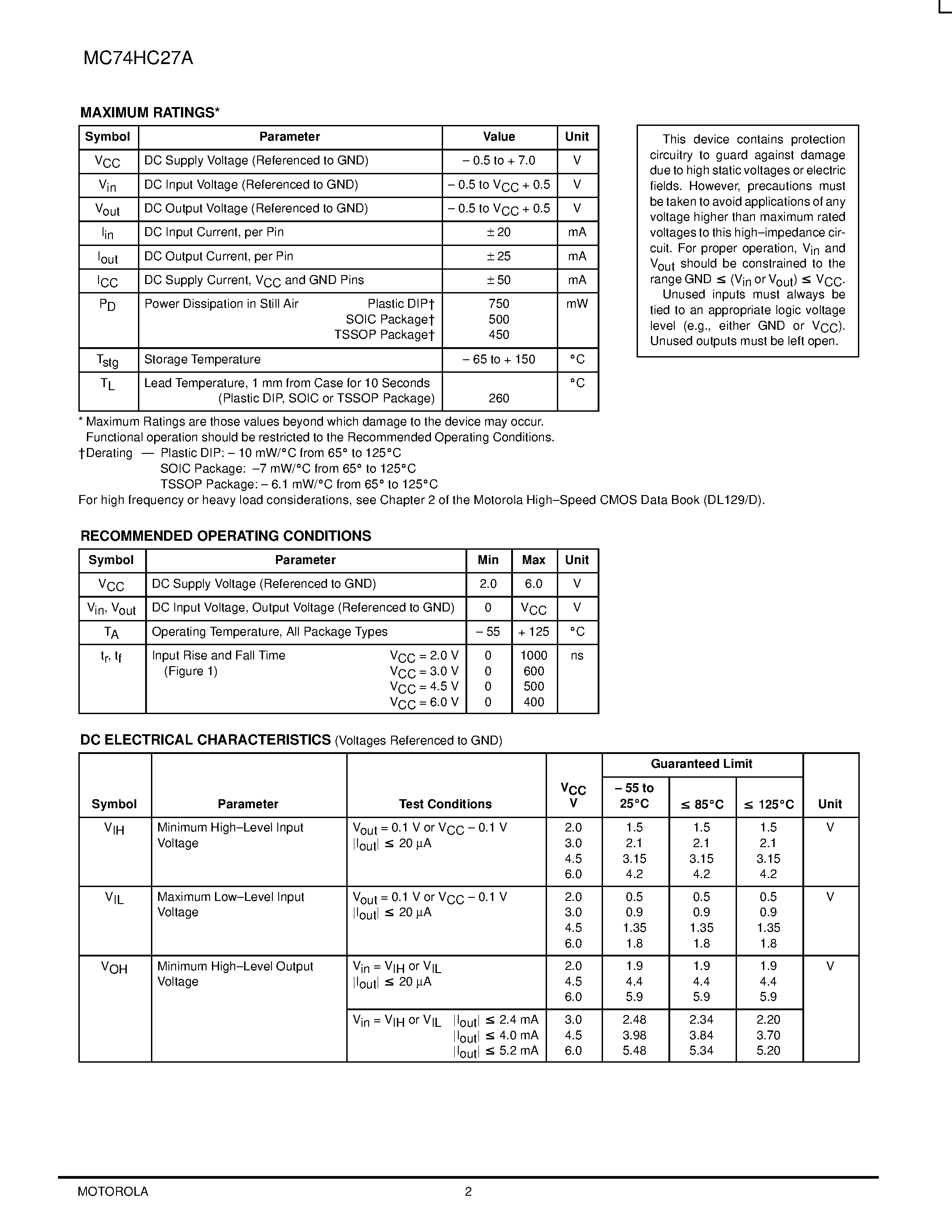 Даташит MC74HC27A - Triple 3-Input NOR Gate страница 2