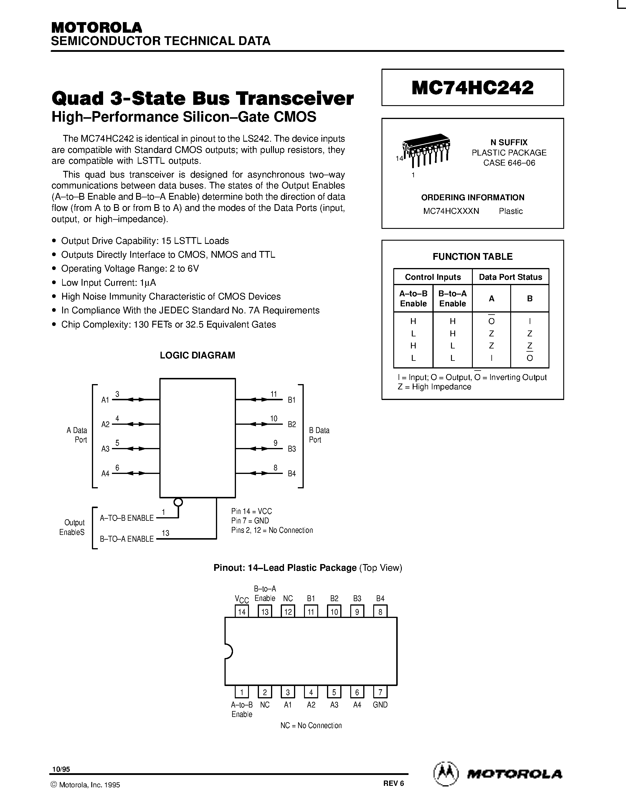 Даташит MC74HC242 - Quad 3-State Bus Transceiver страница 1