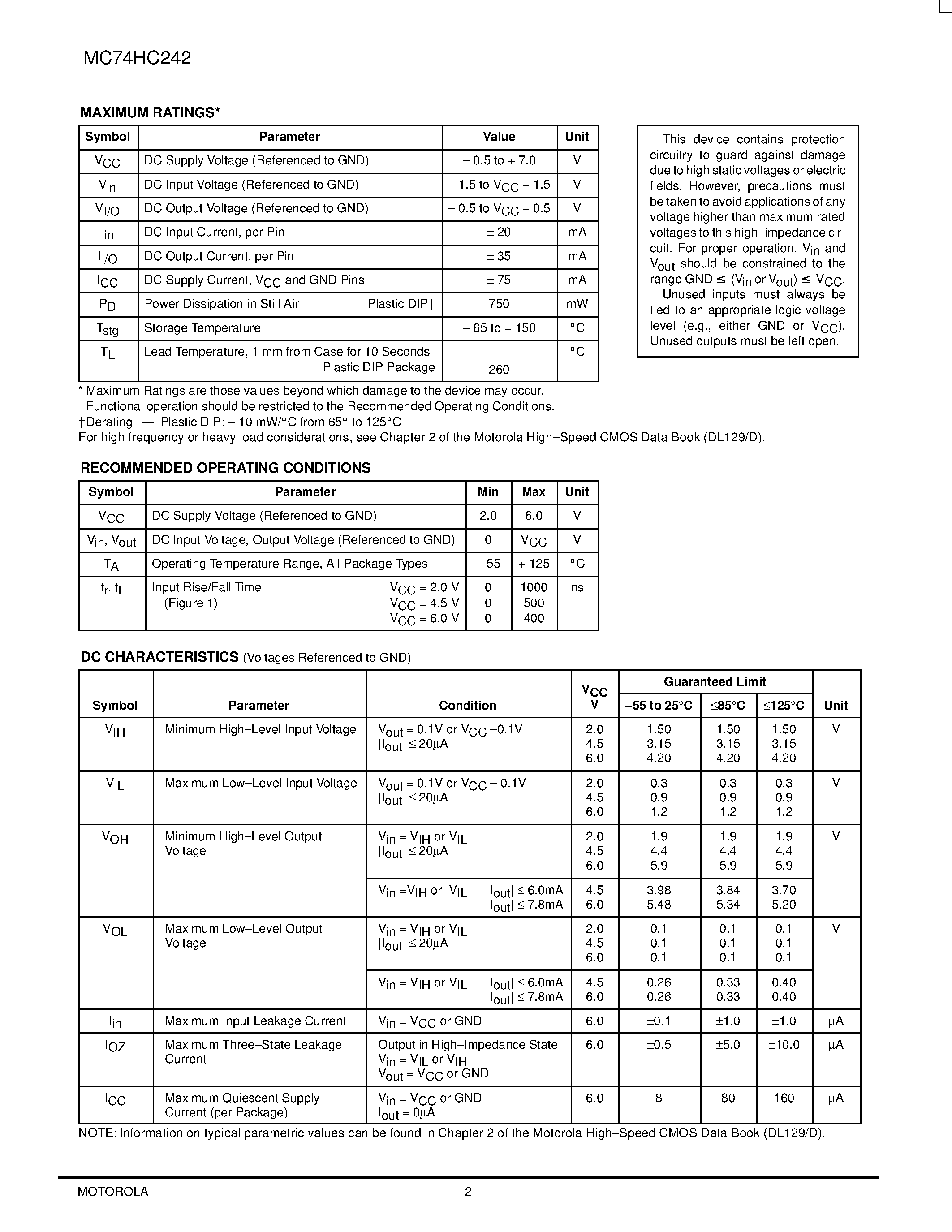 Даташит MC74HC242 - Quad 3-State Bus Transceiver страница 2