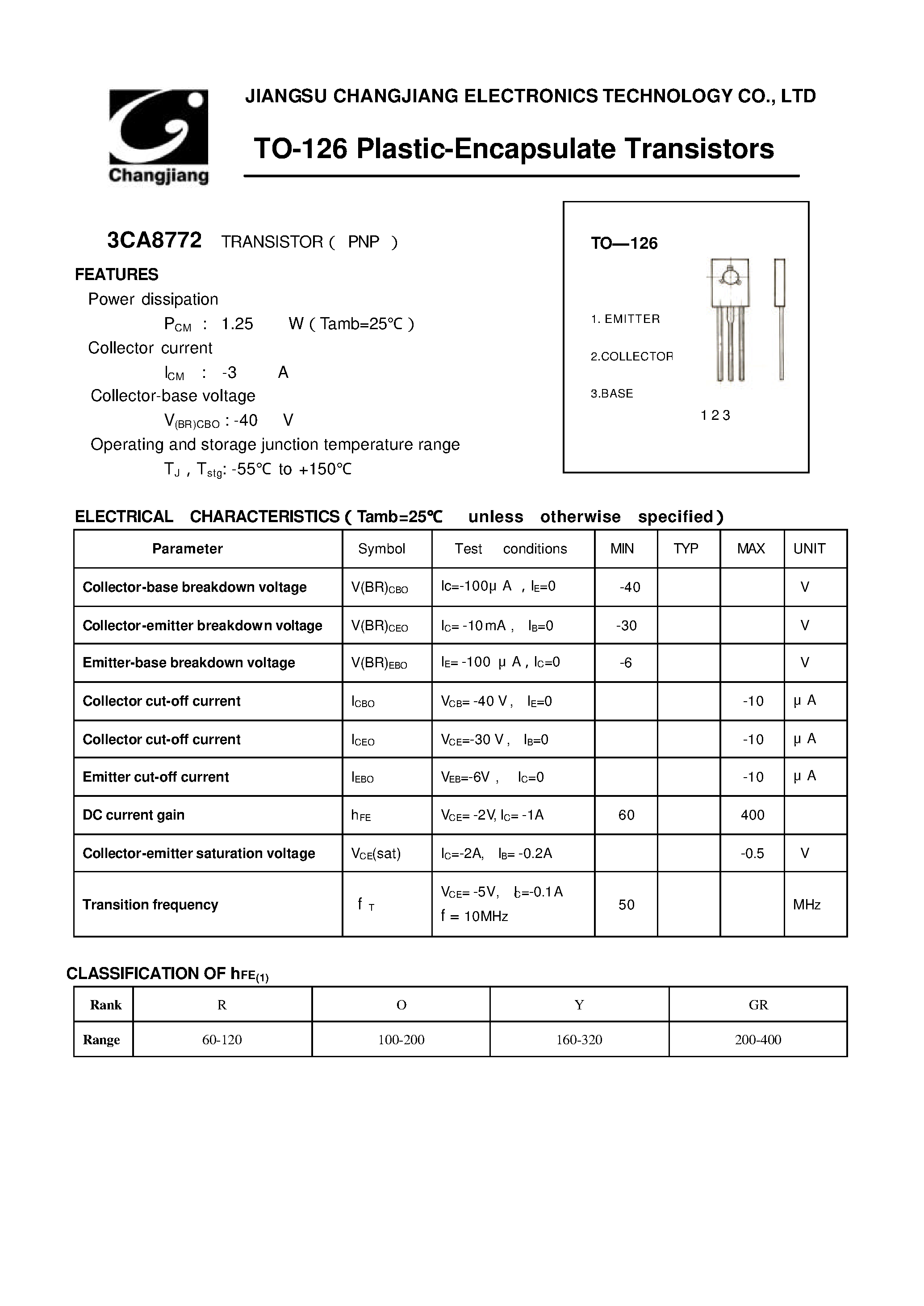 Даташит 3CA8772 - TO-126 Plastic-Encapsulate Transistors страница 1