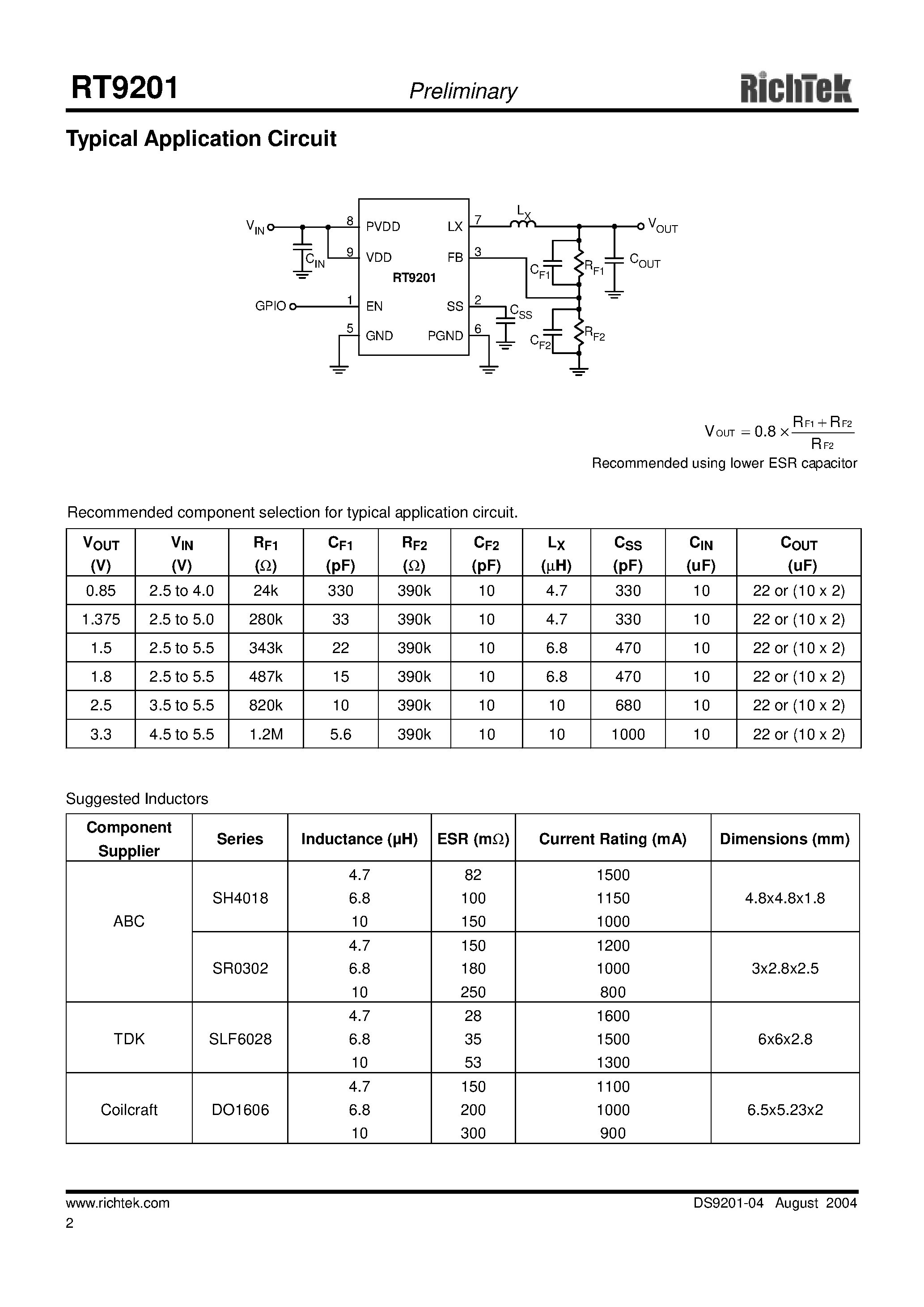 Datasheet RT9201 - High Efficiency PWM Step-Down DC-DC Converter page 2