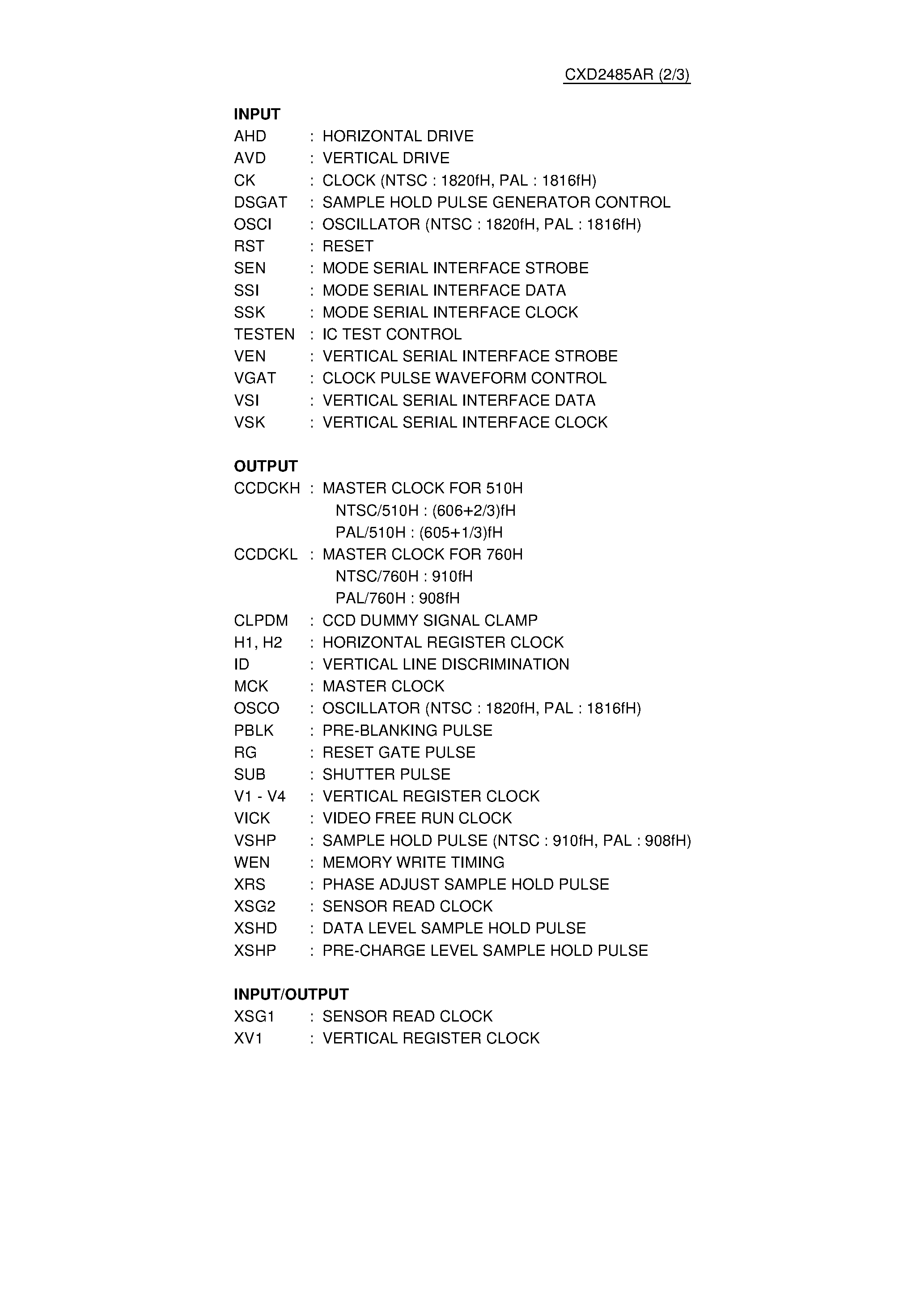 Datasheet CXD2485AR page 2 Datasheet CXD2485AR - Timing Generator with CCD Electrical Image Stabilizer Control page 2