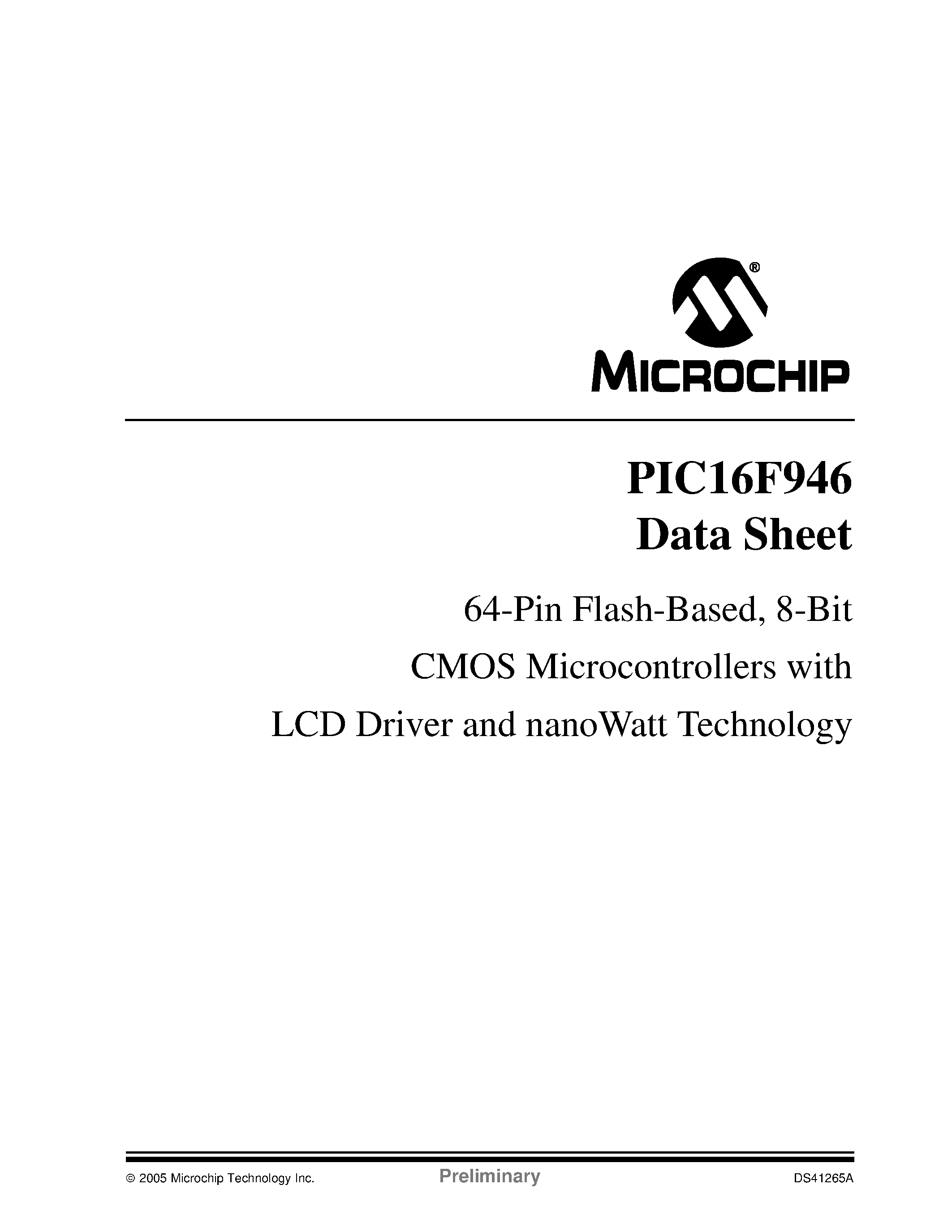 Даташит PIC16F946 - 8-Bit CMOS Microcontroller страница 1