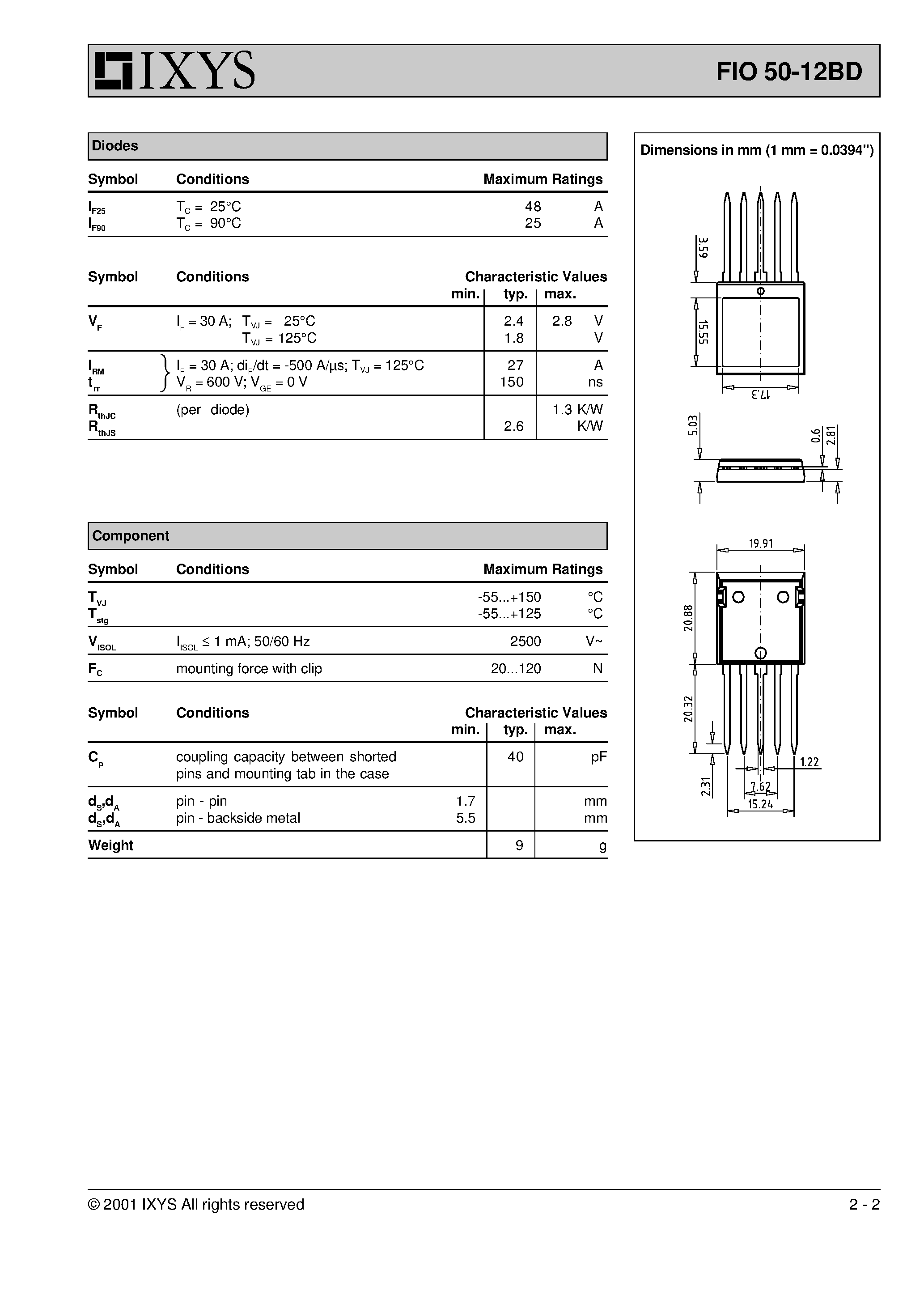 Даташит на микросхему FID50-12BD страница 2 Даташит FID50-12BD - Bidirectional Switch with IGBT and fast Diode Bridge страница 2