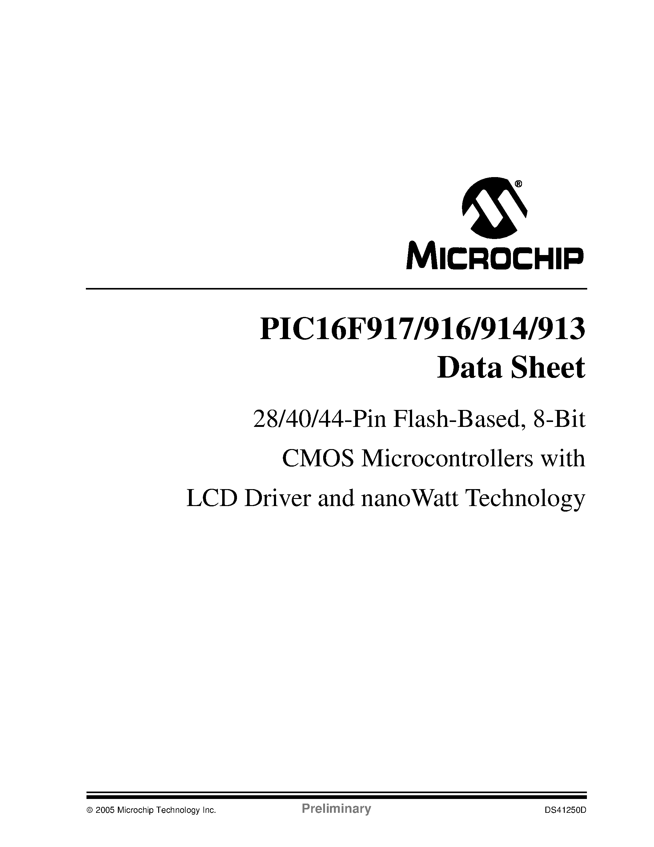 Даташит PIC16F913 - (PIC16F913 - PIC16F917) 8-Bit CMOS Microcontrollers страница 1