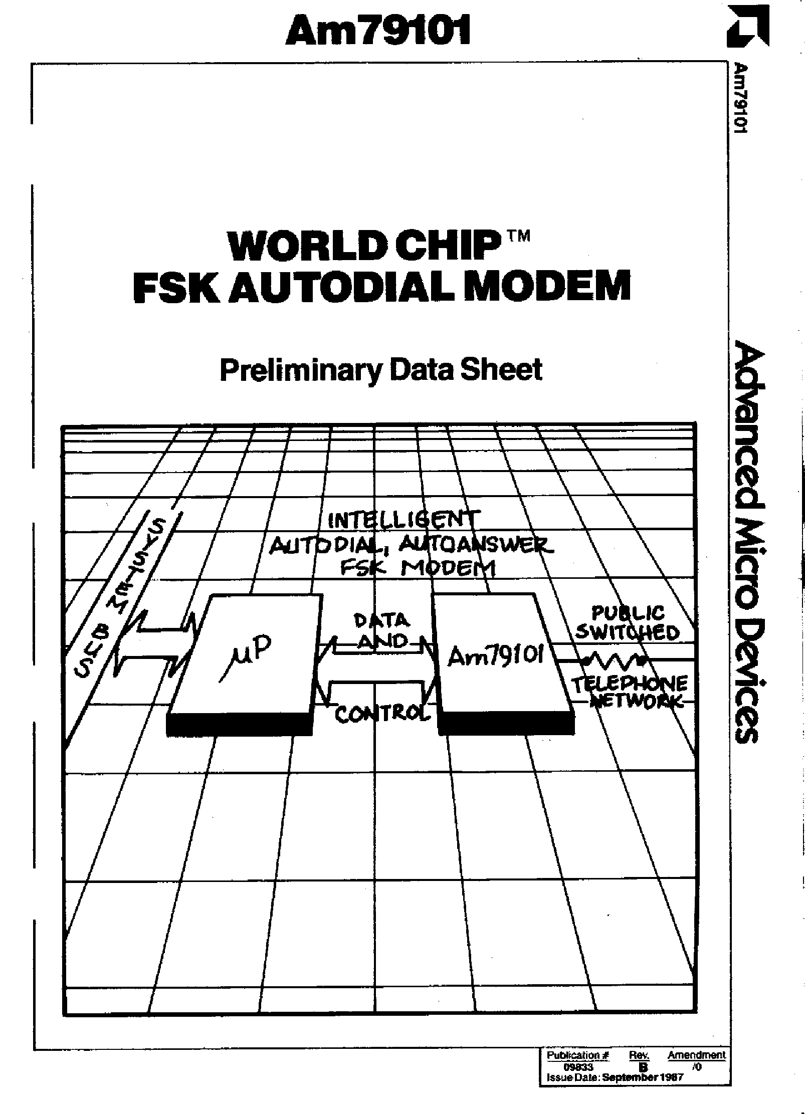 Datasheet AM79101 page 1 Datasheet AM79101 - WORLD CHIP FSK AUTODIAL MODEM page 1