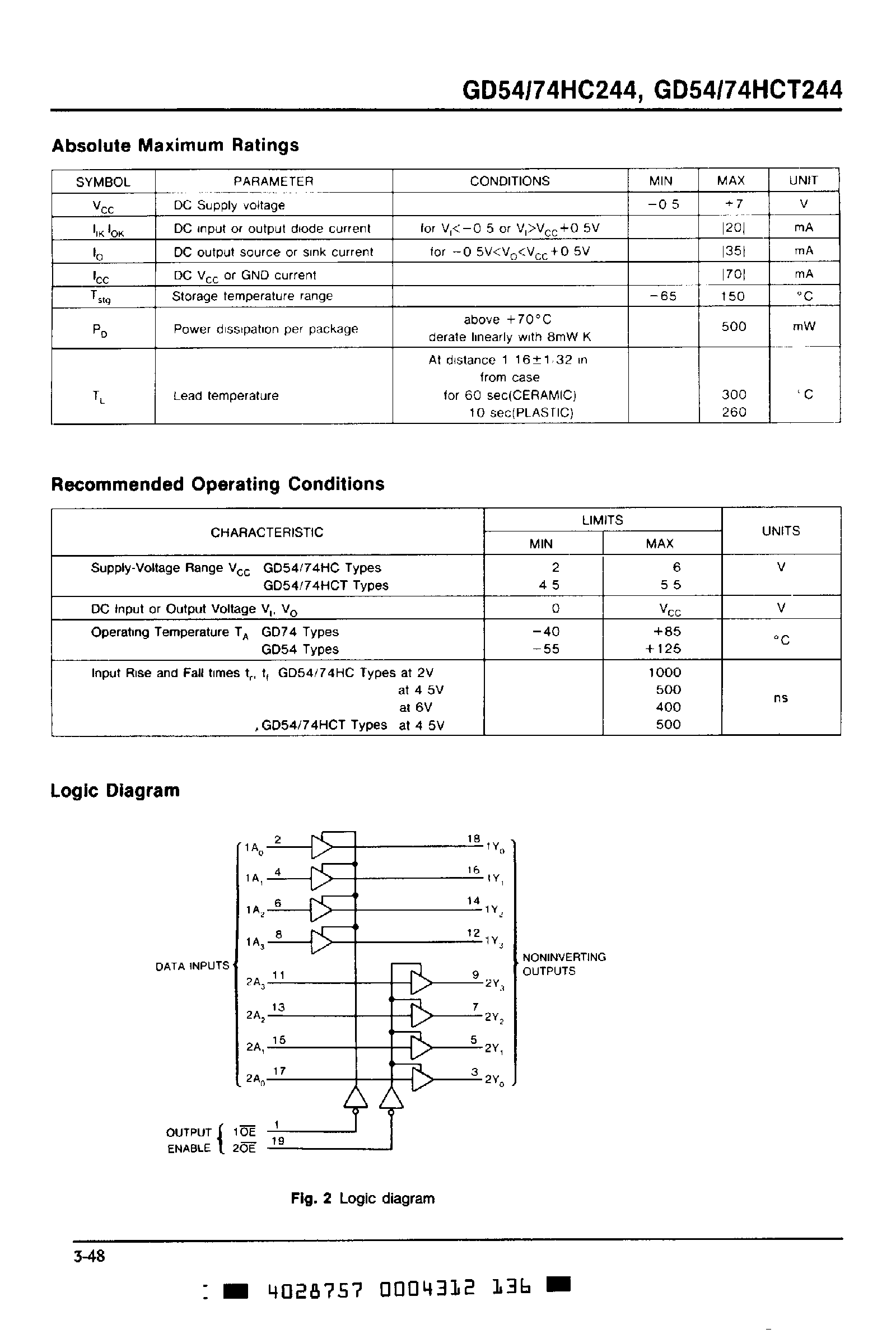 Даташит GD74HC244 - Octal Noninverting 3-State Buffers страница 2