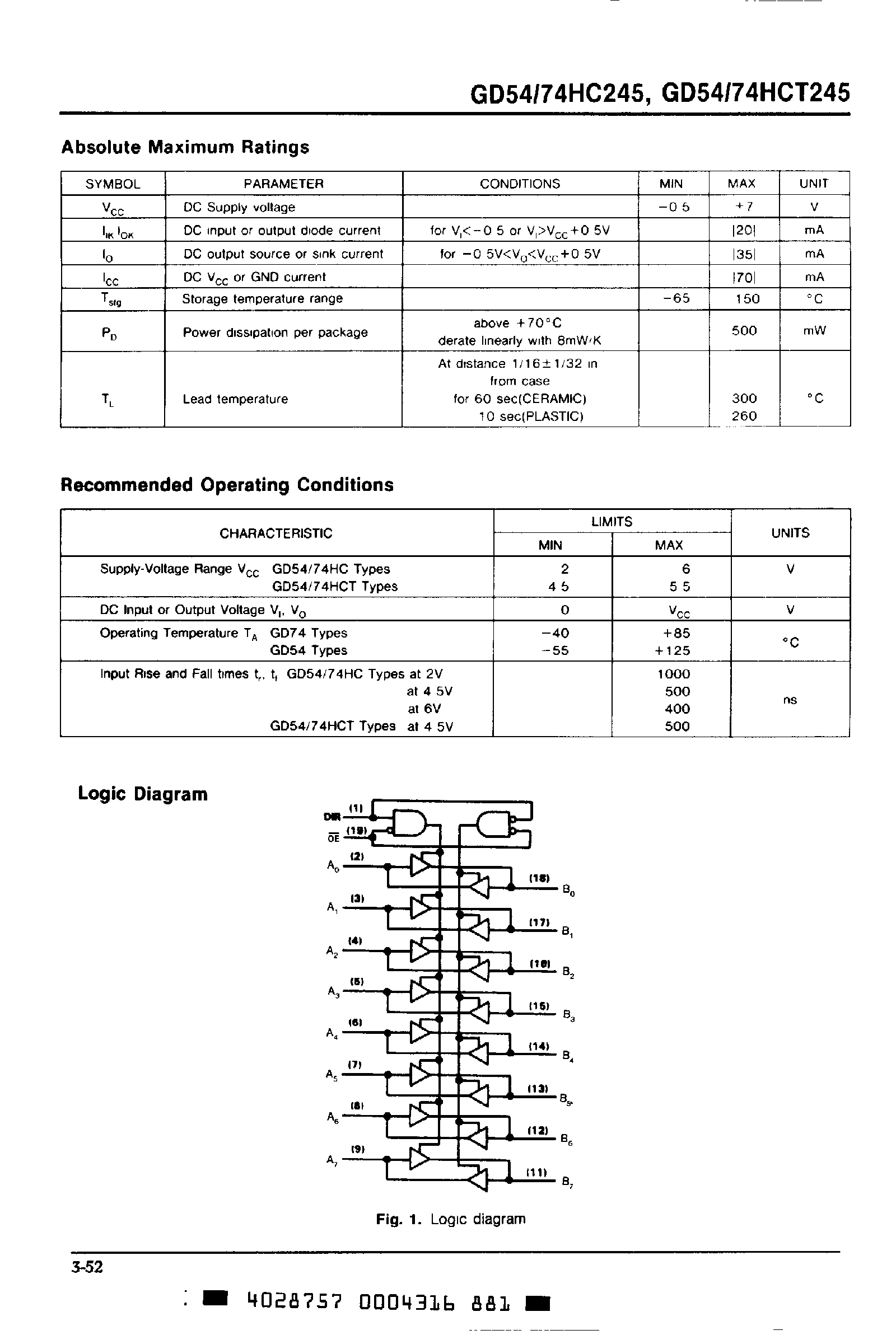 Даташит GD74HC245 - Octal Noninverting 3-State Transceivers страница 2