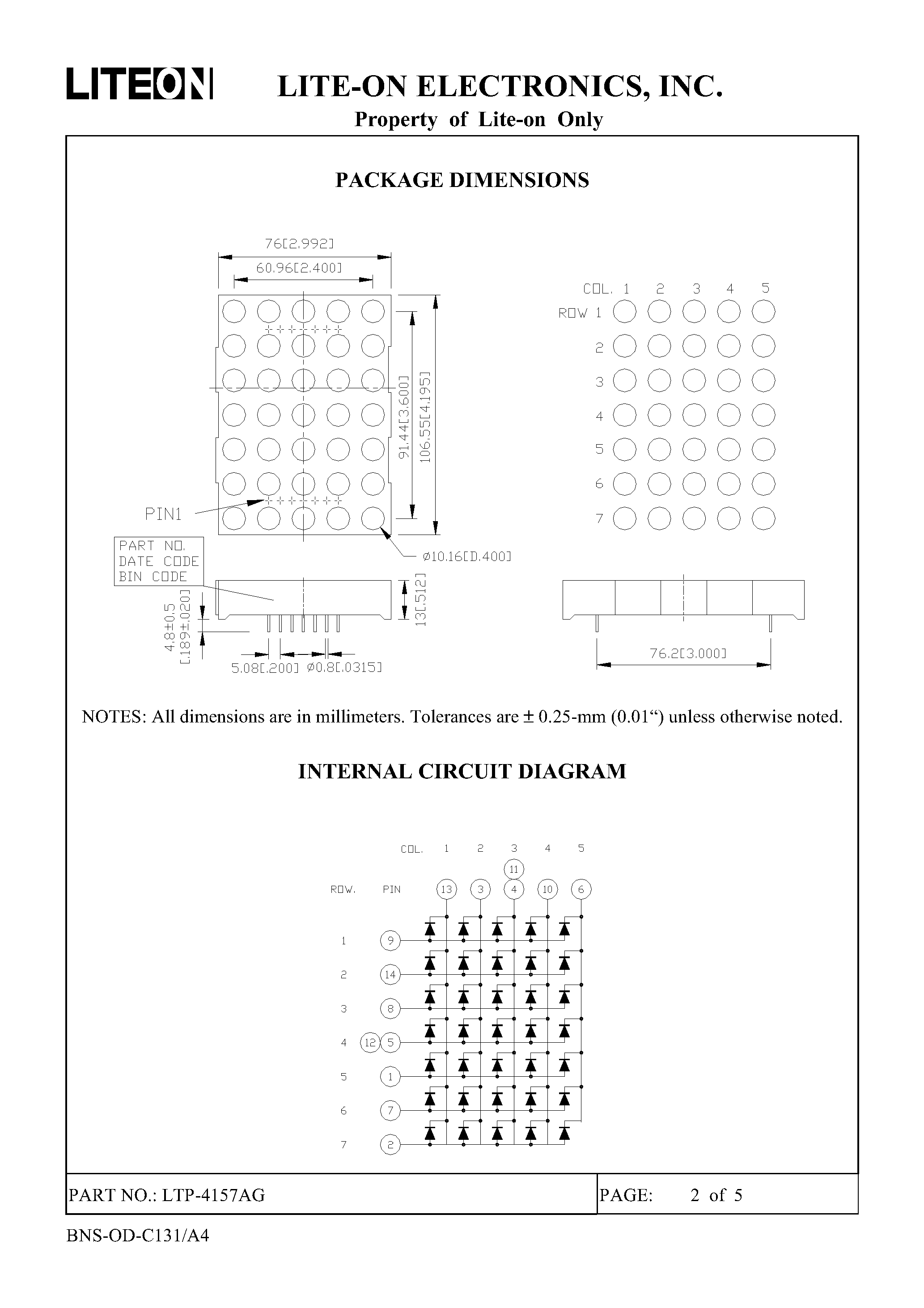Datasheet LTP-4157AG - 5 X 7 DOT MATRIX LED DISPLAY page 2