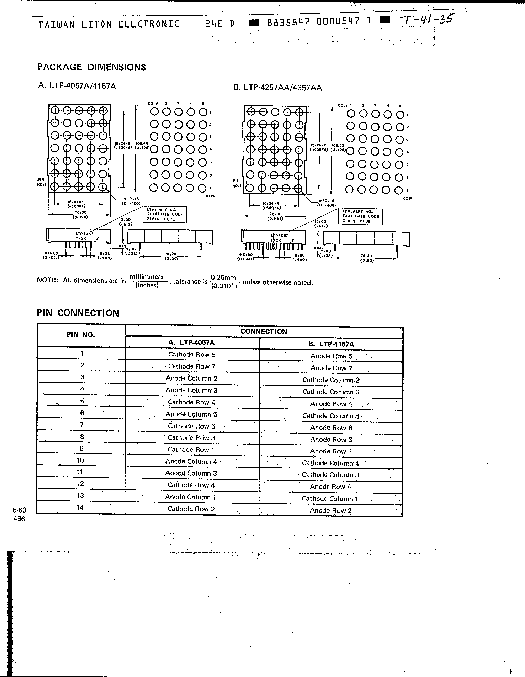 Даташит на микросхему LTP-4057AX страница 2 Даташит LTP-4057AX - (LTP-4x57A) 5 X 7 DOT MATRIX LED DISPLAY страница 2