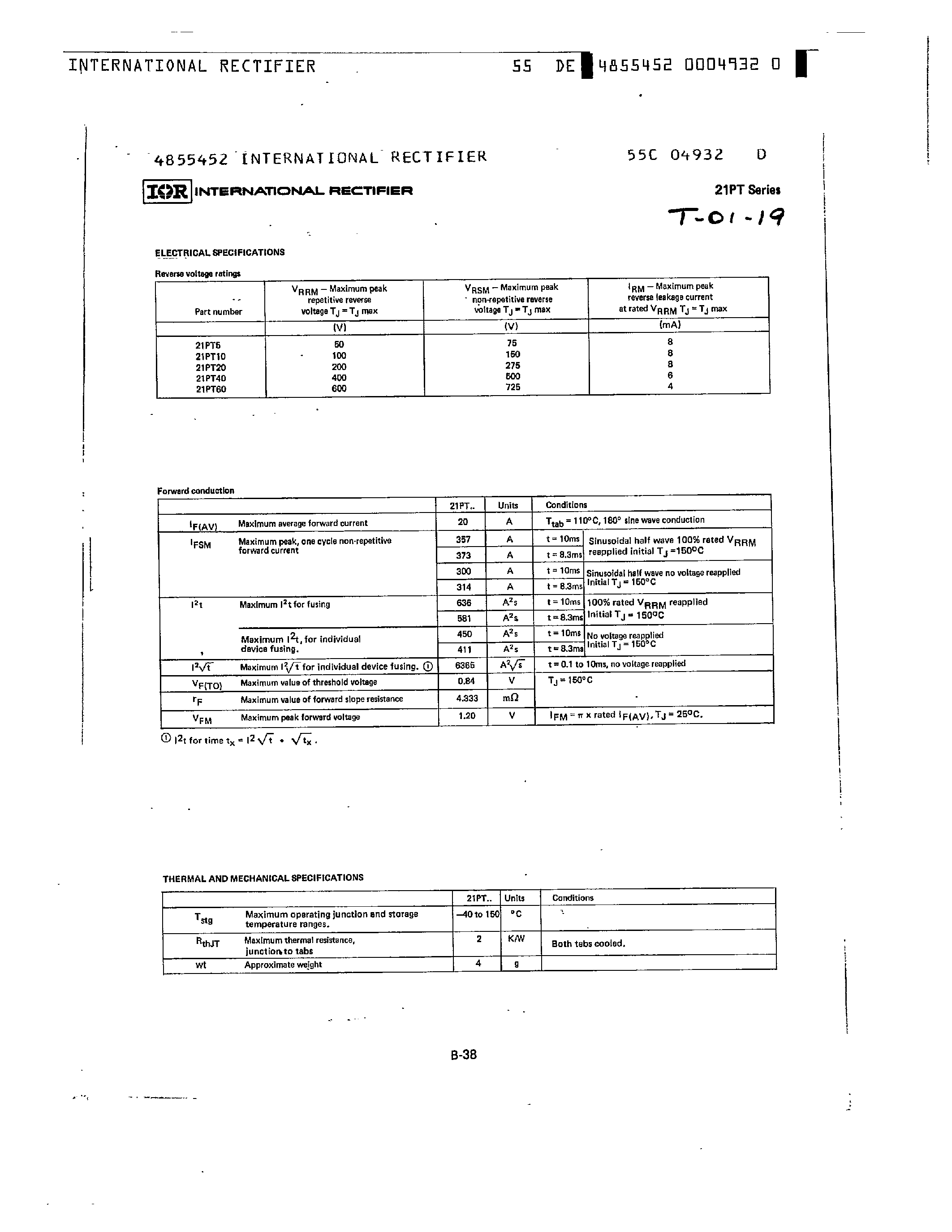 Datasheet 21PT10 - (21PT Series) 20 AMP ENCAPSULATED RECTIFIER DIODES page 2