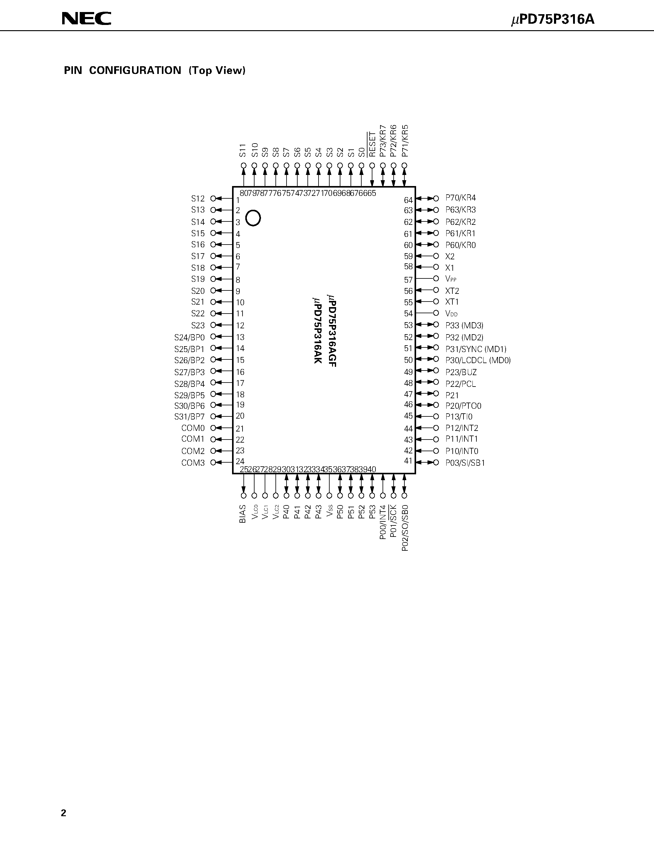 Datasheet UPD75P316A - 4-BIT SINGLE-CHIP MICROCOMPUTER page 2