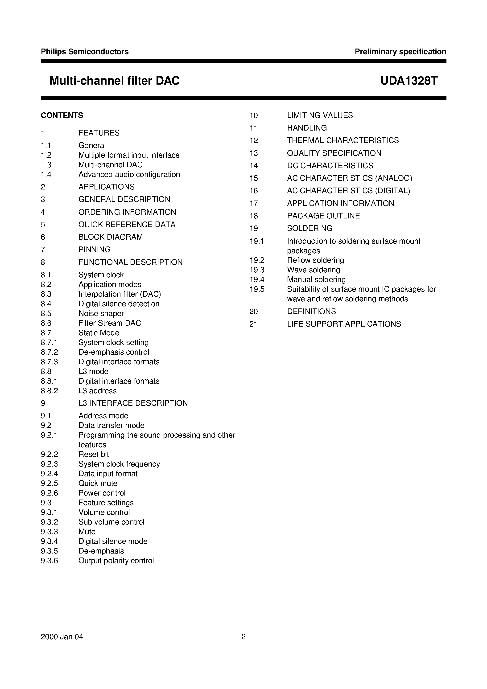 Datasheet UDA1328T - Multi-channel filter DAC page 2