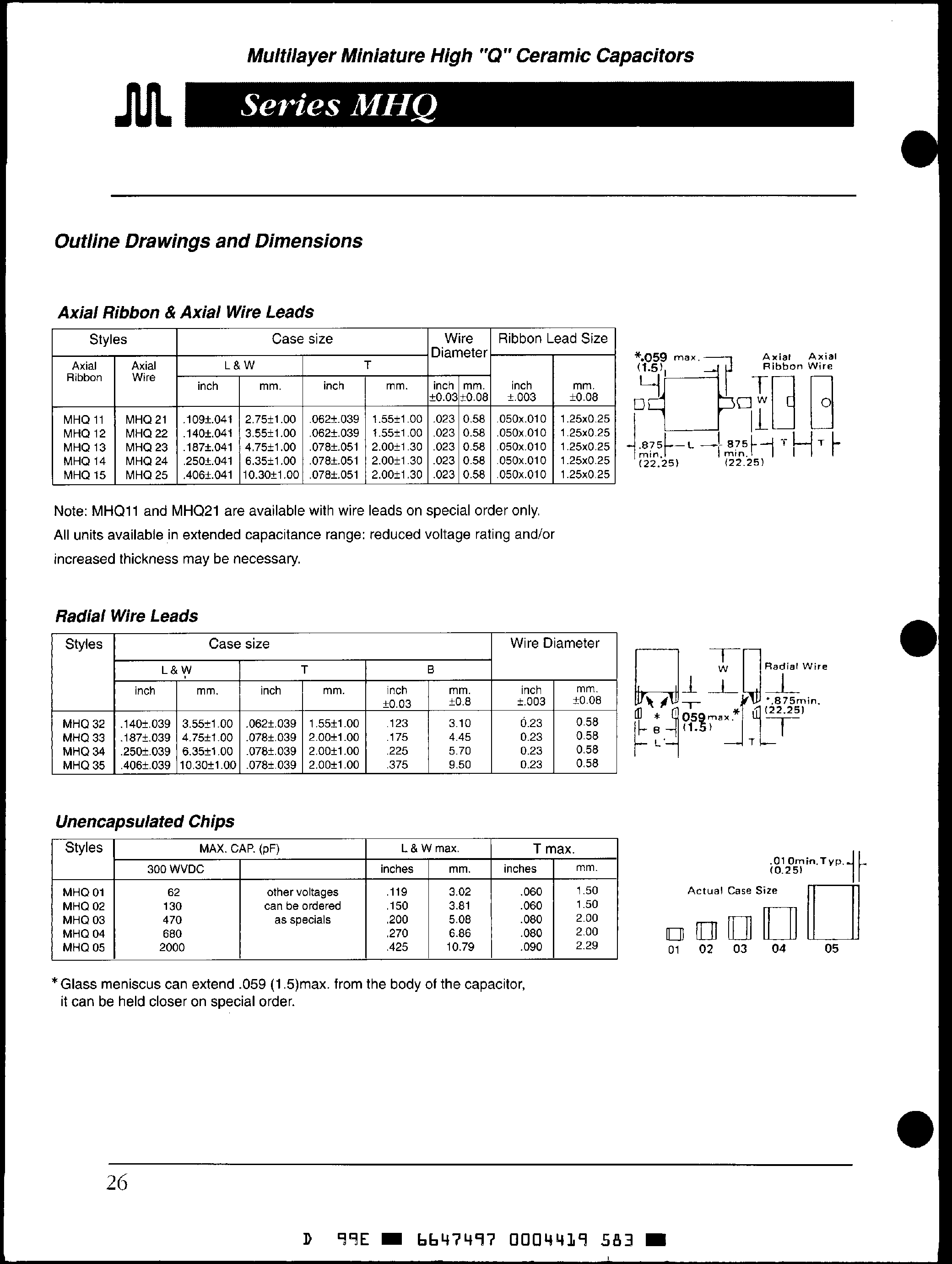 Datasheet MHQ01xxx page 2 Datasheet MHQ01xxx - (MHQ Series) Multilayer Miniature High Q Ceramic Capacitors page 2