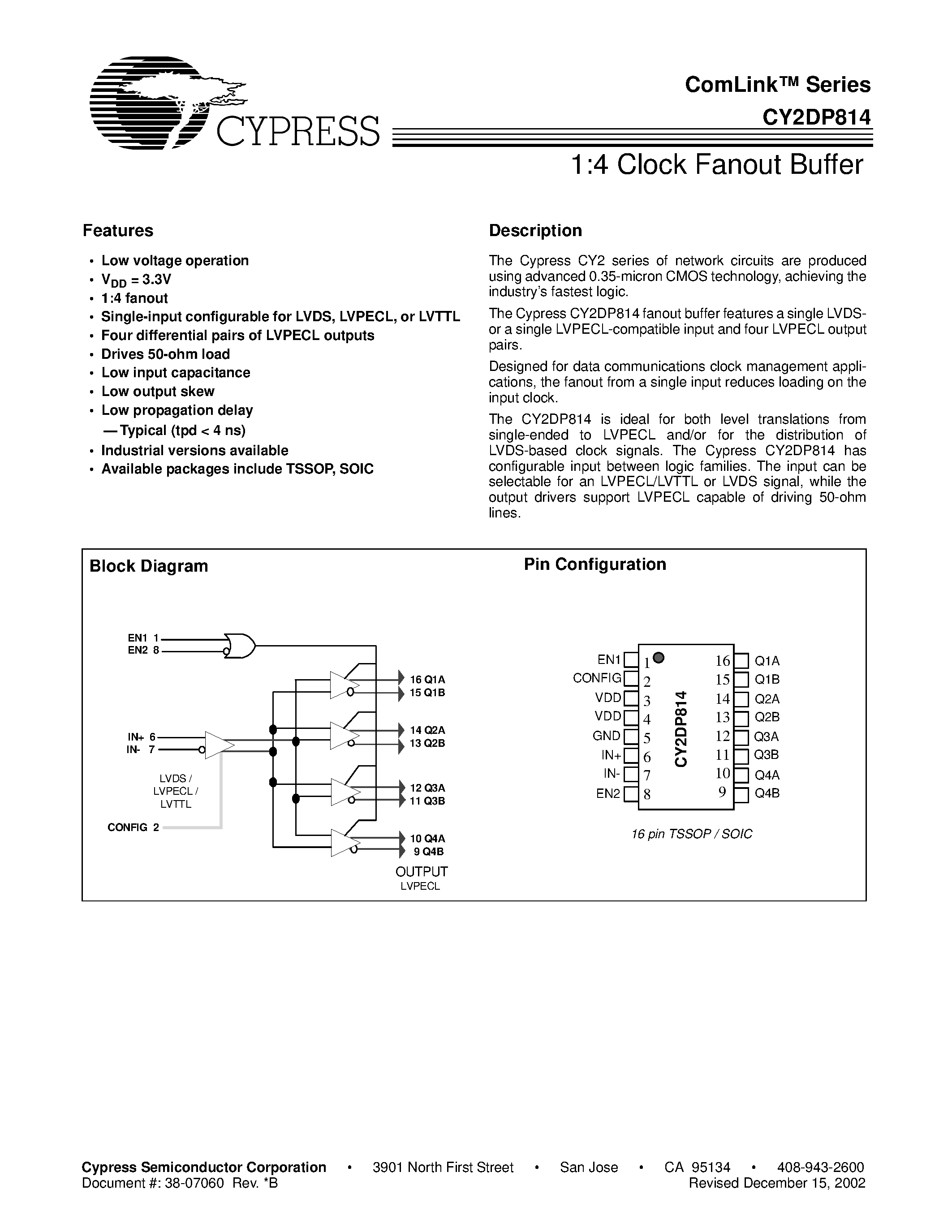 Datasheet CY2DP814 - 1:4 Clock Fanout Buffer page 1