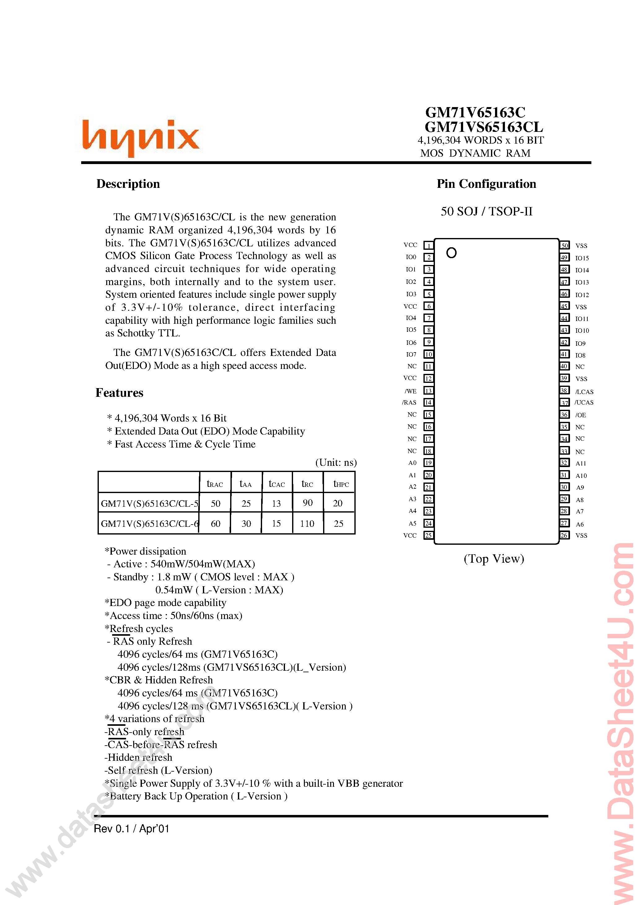 Даташит на микросхему GM71V65163C страница 1 Даташит GM71V65163C - (GM71VS65163CL / GM71V65163C) 4M x 16-Bit MOS DRAM страница 1