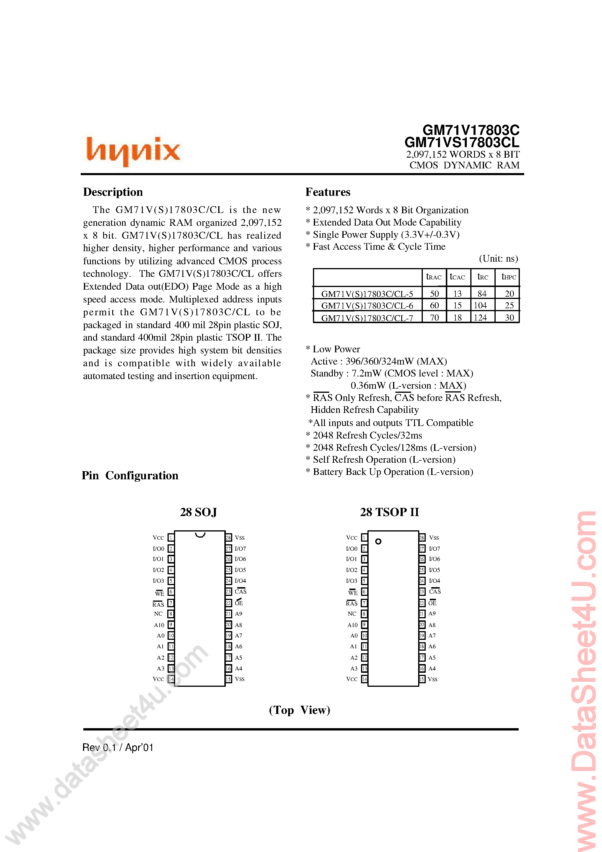 Даташит GM71V17803C - (GM71VS17803CL / GM71V17803C) 2M x 8-Bit CMOS DRAM страница 1
