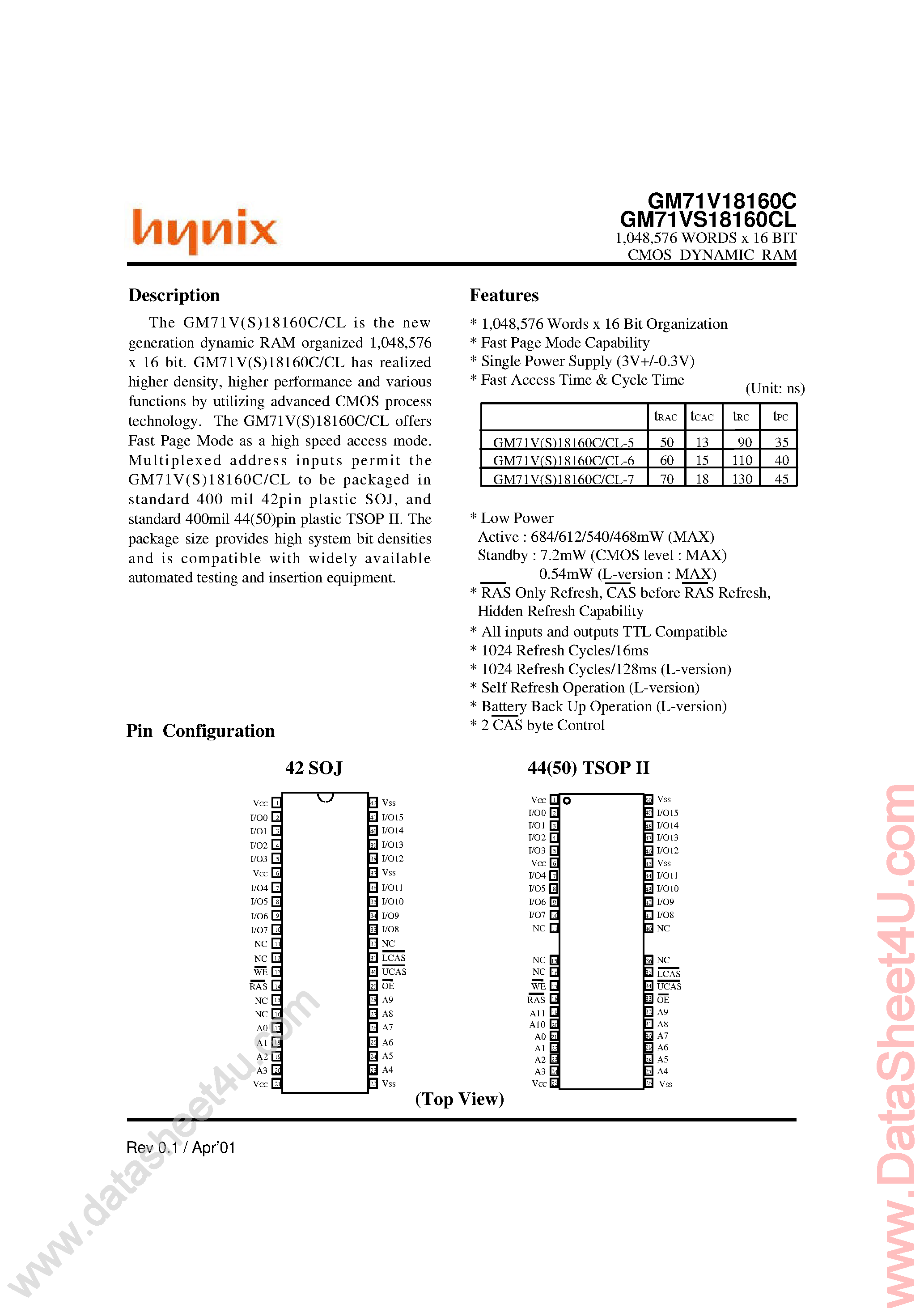 Даташит на микросхему GM71V18160C страница 1 Даташит GM71V18160C - (GM71VS18160CL / GM71VS18160C) 1M x 16-Bit CMOS DRAM страница 1