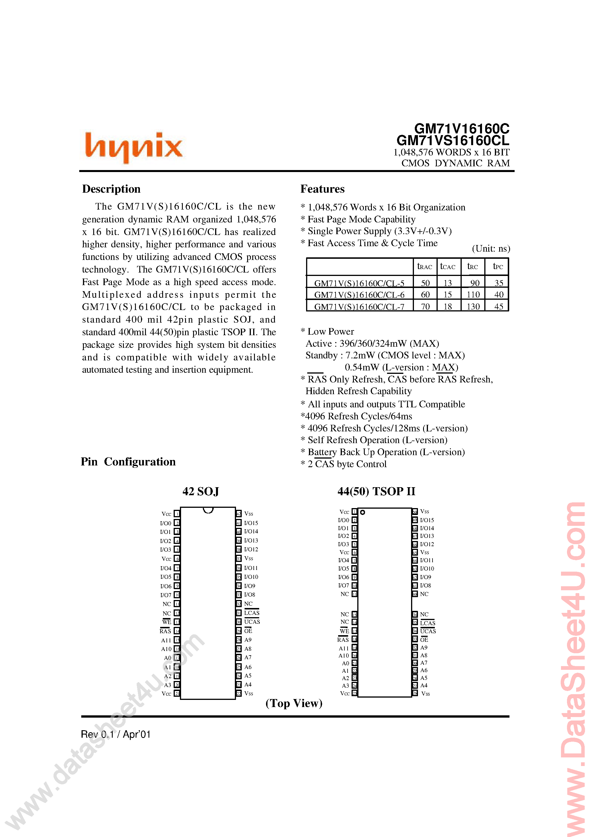 Даташит на микросхему GM71V16160C страница 1 Даташит GM71V16160C - (GM71VS16160CL / GM71V16160C) 1M x 16-Bit CMOS DRAM страница 1
