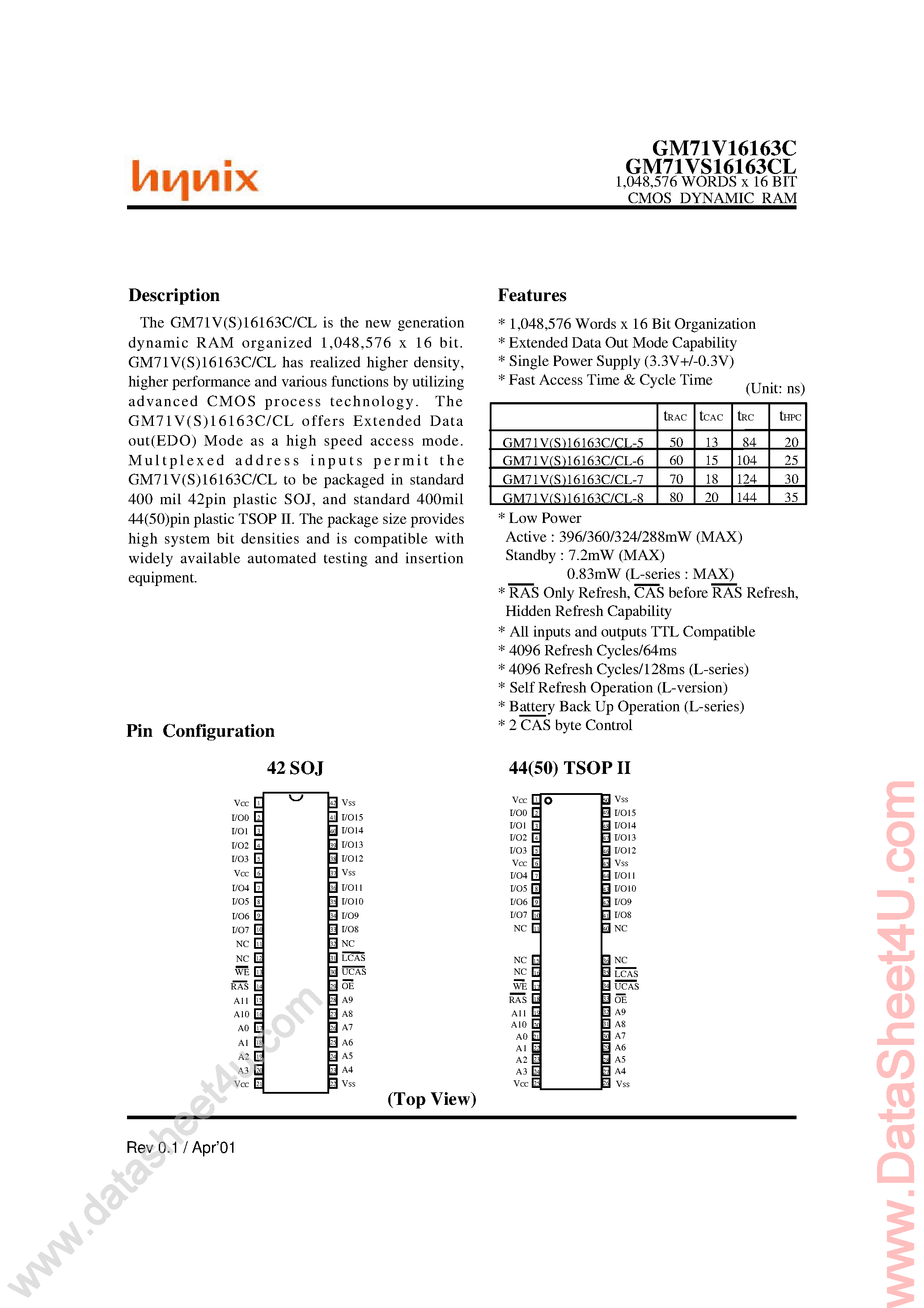 Даташит на микросхему GM71V16163C страница 1 Даташит GM71V16163C - (GM71VS16163CL / GM71V16163C) 1M x 16-Bit CMOS DRAM страница 1