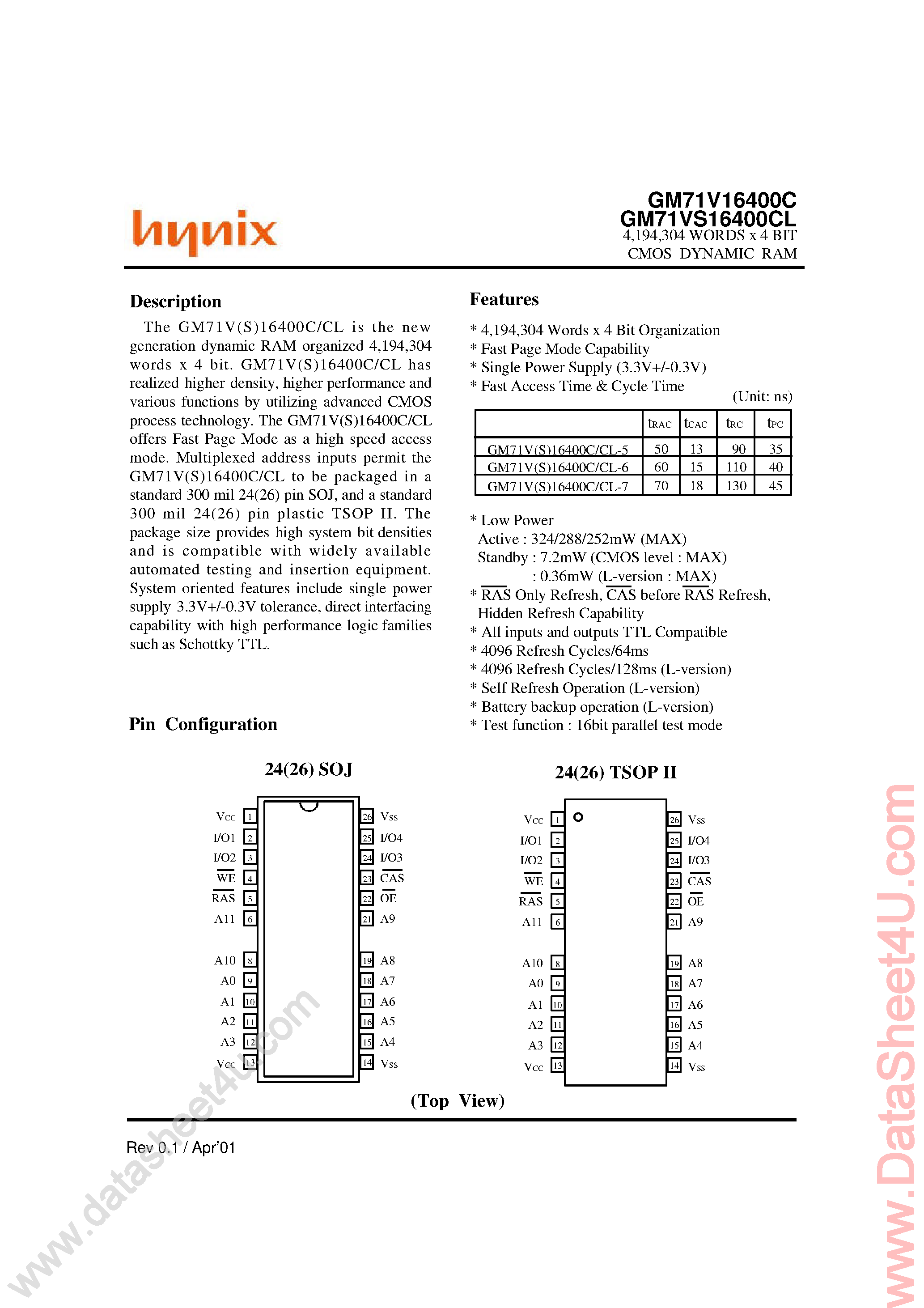 Даташит на микросхему GM71V16400C страница 1 Даташит GM71V16400C - (GM71VS16400CL / GM71V16400C) 4M x 4-Bit CMOS DRAM страница 1