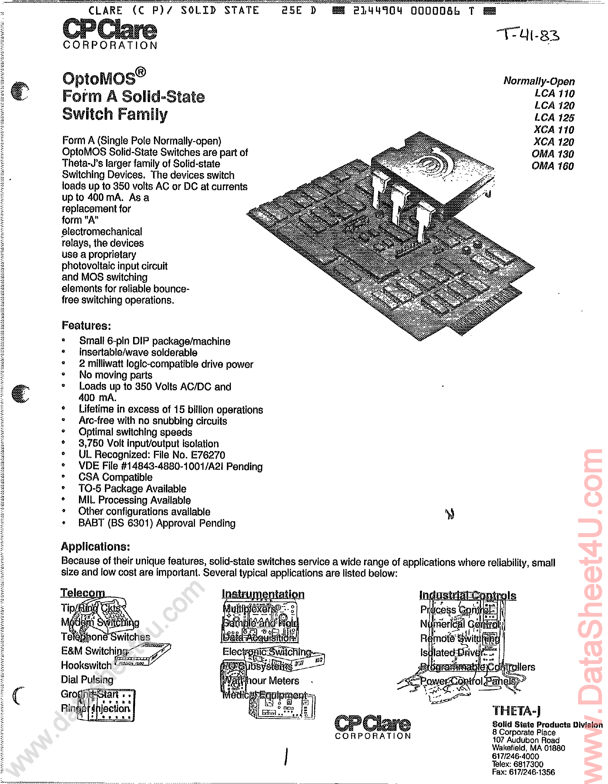 Datasheet XCA110 page 1 Datasheet XCA110 - (XCA110 / XCA120) Form a Solid-State Switch Family page 1