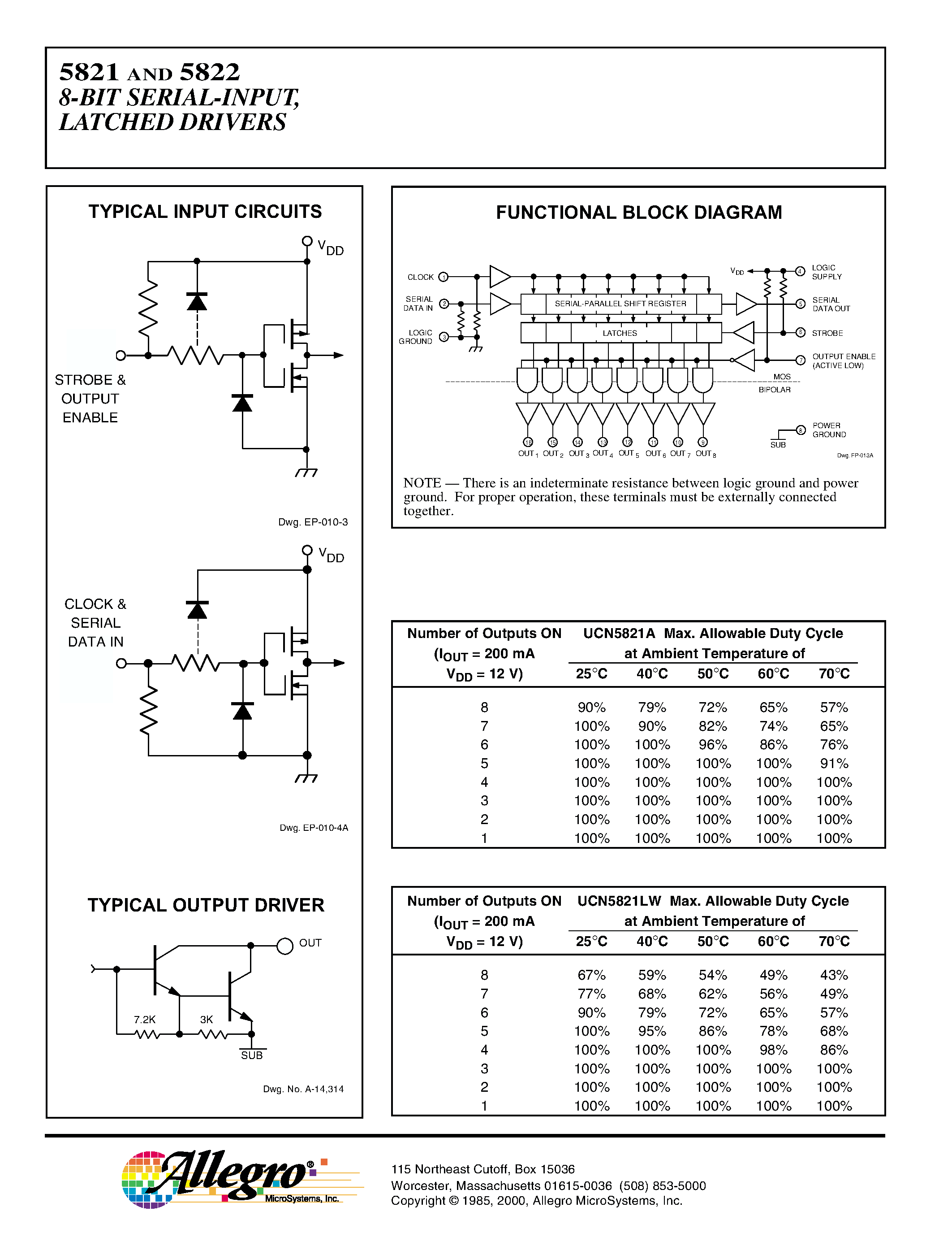 Даташит UCN5821 - (UCN5821) BiMOS II 8-BIT SERIAL-INPUT / LATCHED DRIVERS страница 2