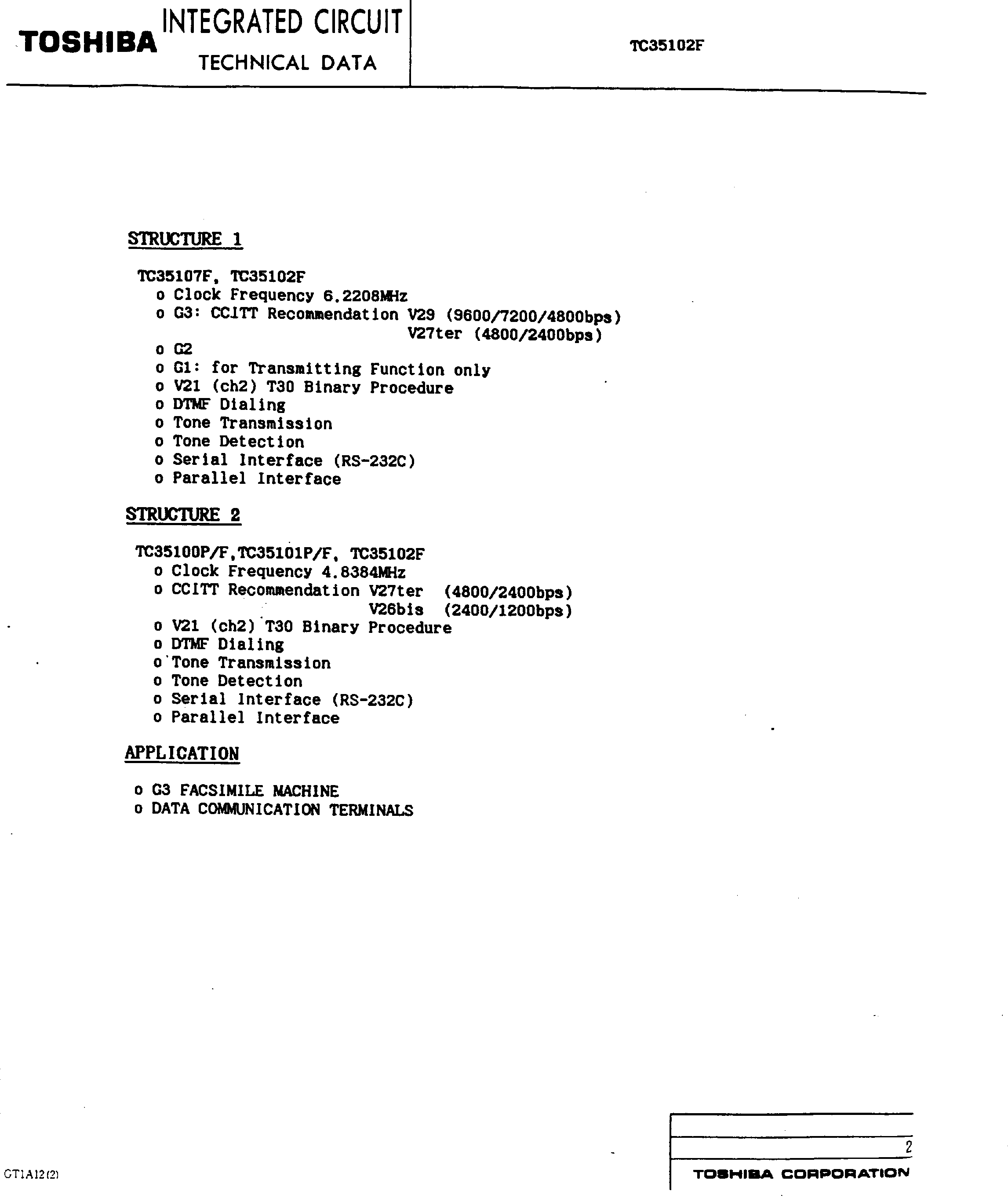 Datasheet TC35102F page 2 Datasheet TC35102F - Modem Analog Front End page 2