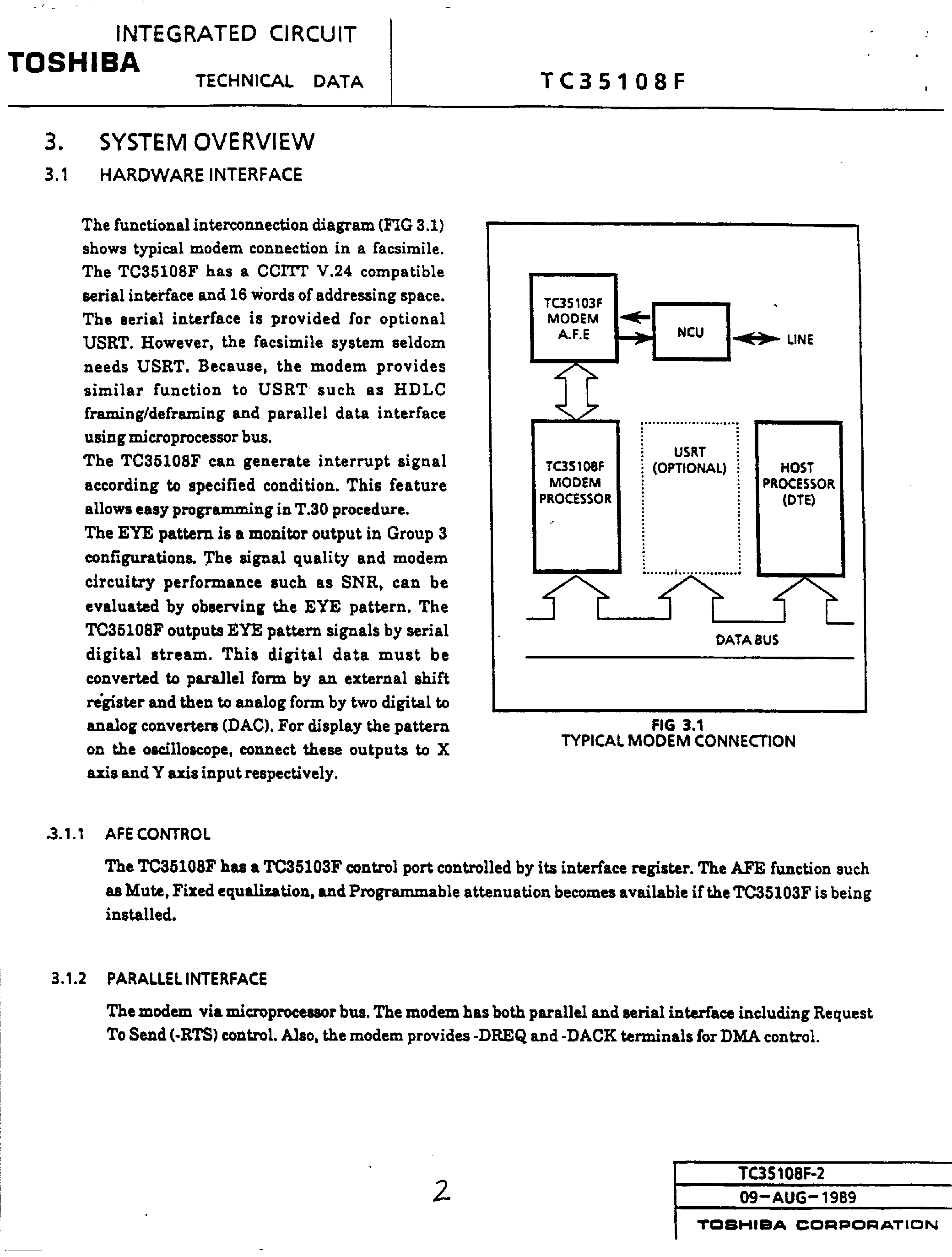 Datasheet TC35108F page 2 Datasheet TC35108F - 9600bps Modem Processor page 2