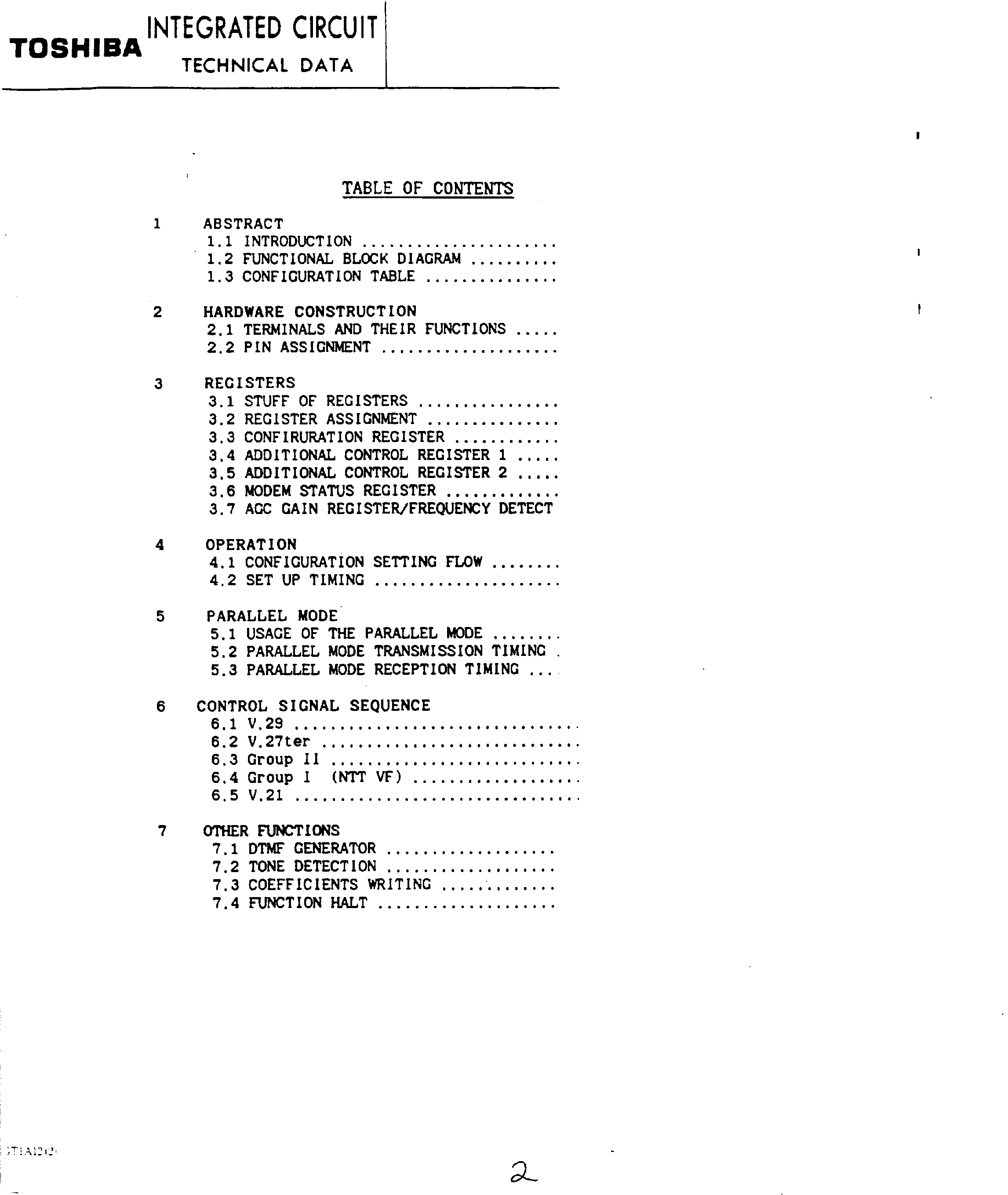 Datasheet TC35107F page 2 Datasheet TC35107F - 9600bps Modem page 2