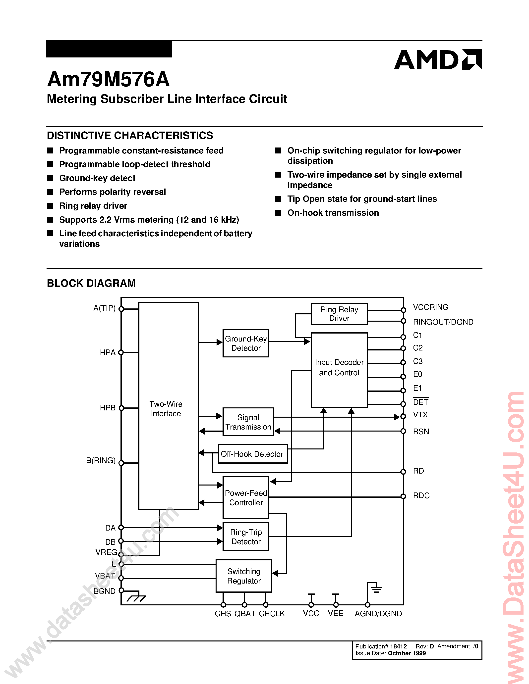Даташит AM79M576A-Metering Subscriber Line Interface Circuit страница 1