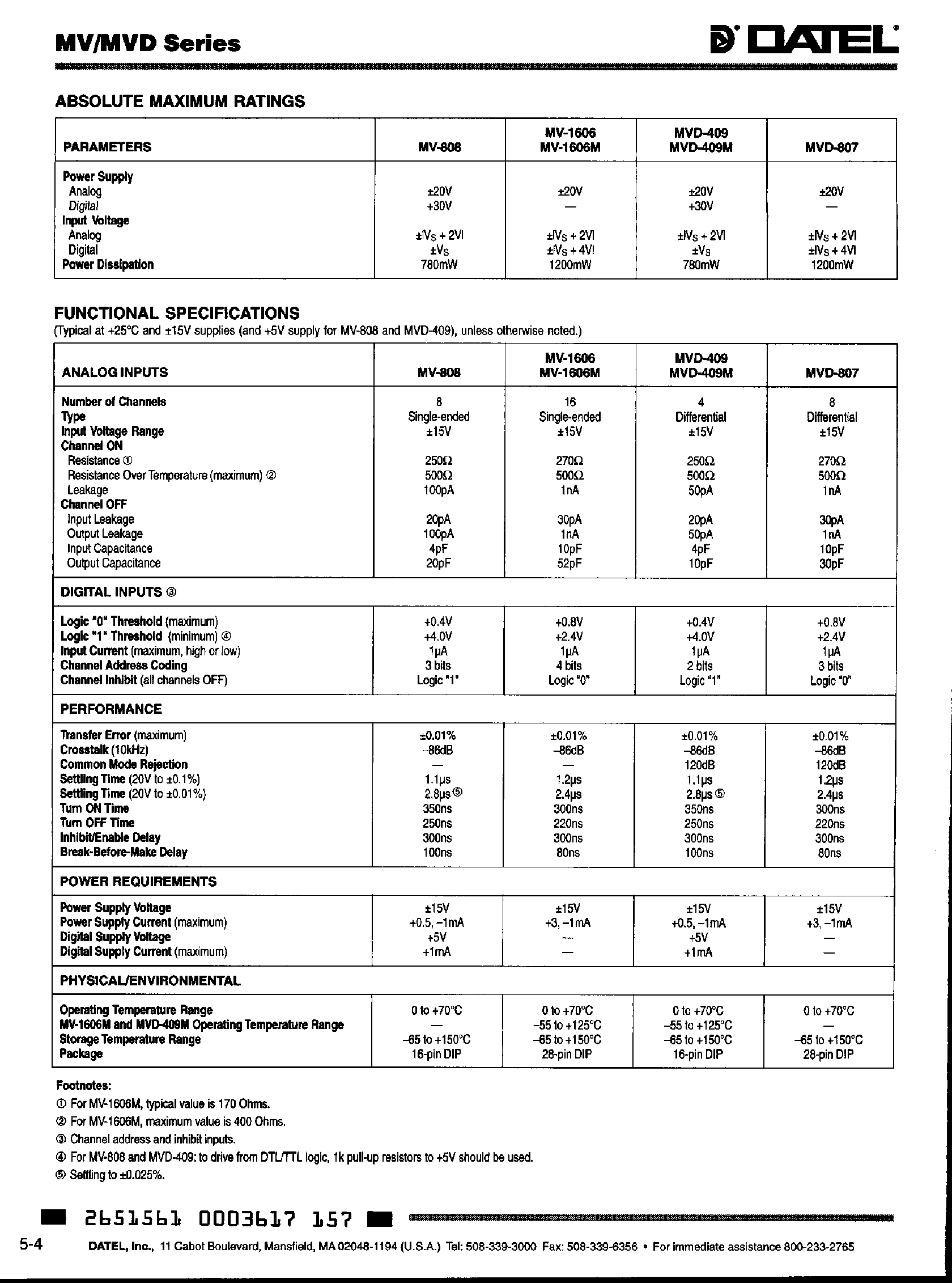 Datasheet MVD-409 - (MVD-xxx Series) Low ON Resistance CMOS / Analog Multiplexers page 2