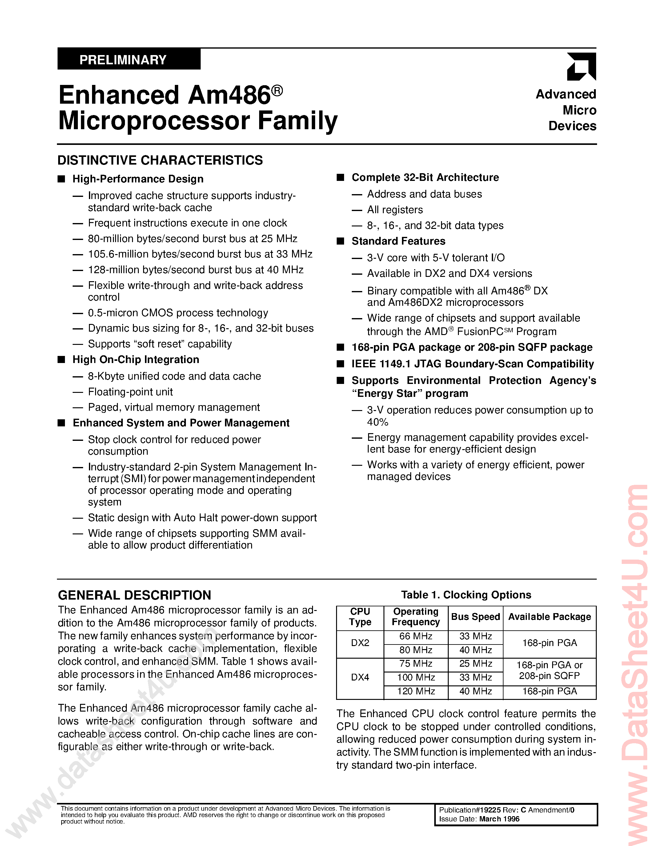 Datasheet AM486 - Enhanced Microprocessor Family page 1