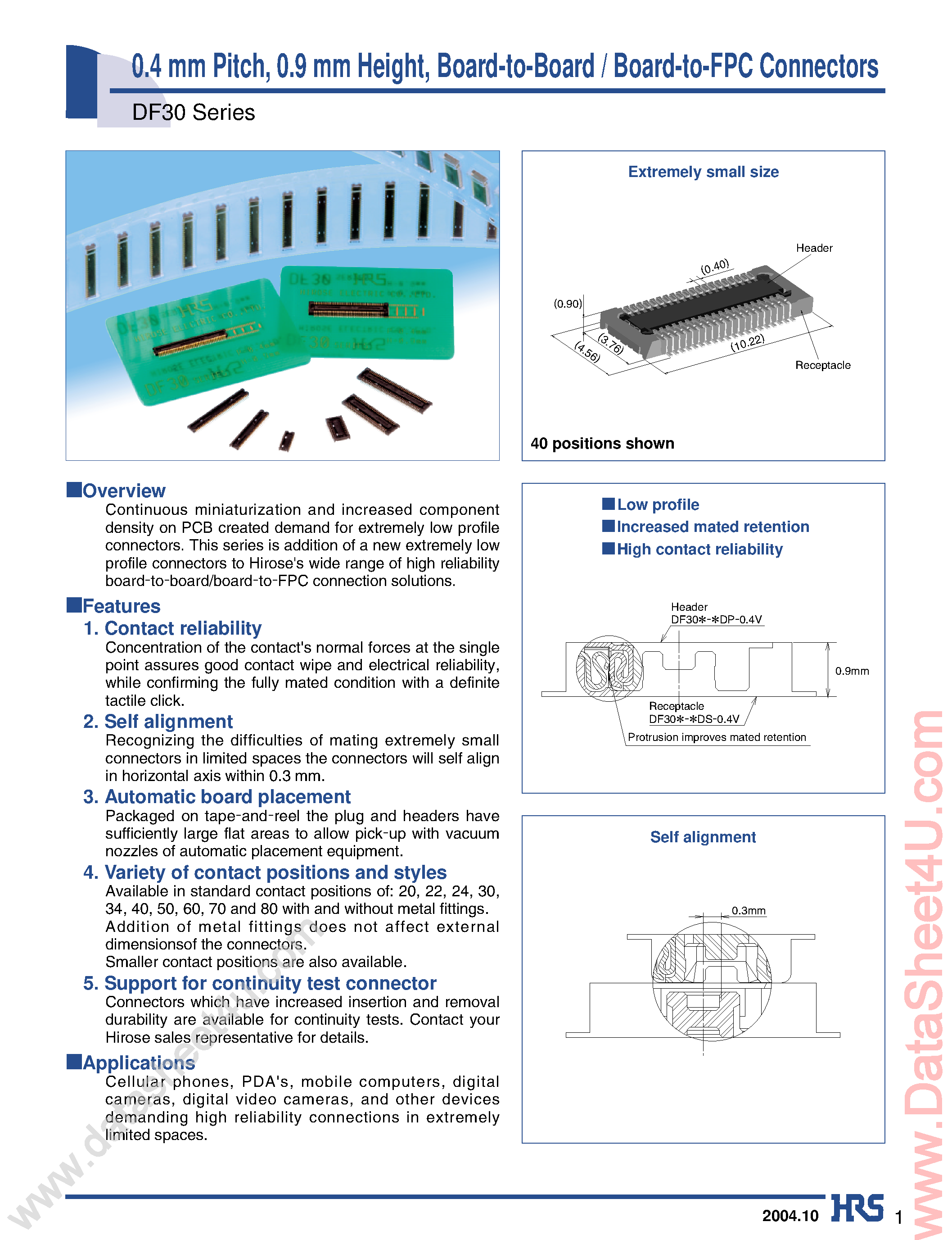 Datasheet DF30CJ-xxx - 0.4mm Pitch / 0.9mm Height / Board-to-board Connectors page 1